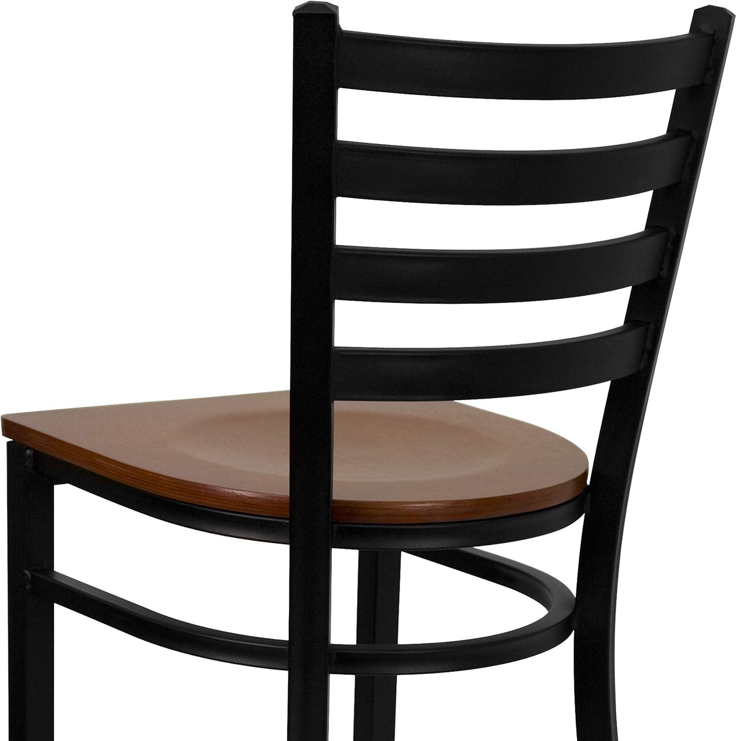 imageFlash Furniture Hercules Series Ladder Back Metal Restaurant Barstool Modern Upholstered Armless Bar Height Chair for Restaurants and Kitchens BlackCherry Wood SeatBlack Metal Frame