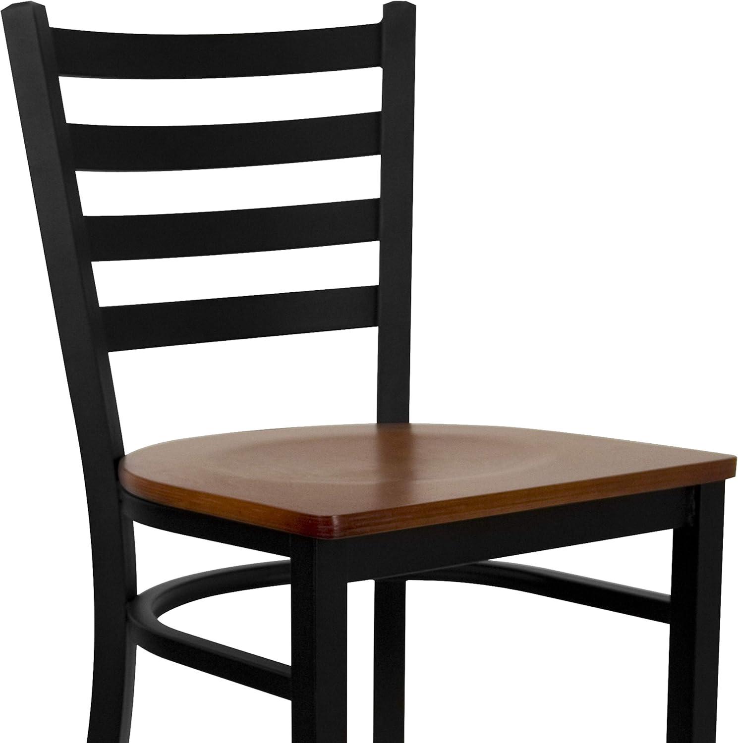 imageFlash Furniture Hercules Series Ladder Back Metal Restaurant Barstool Modern Upholstered Armless Bar Height Chair for Restaurants and Kitchens BlackCherry Wood SeatBlack Metal Frame