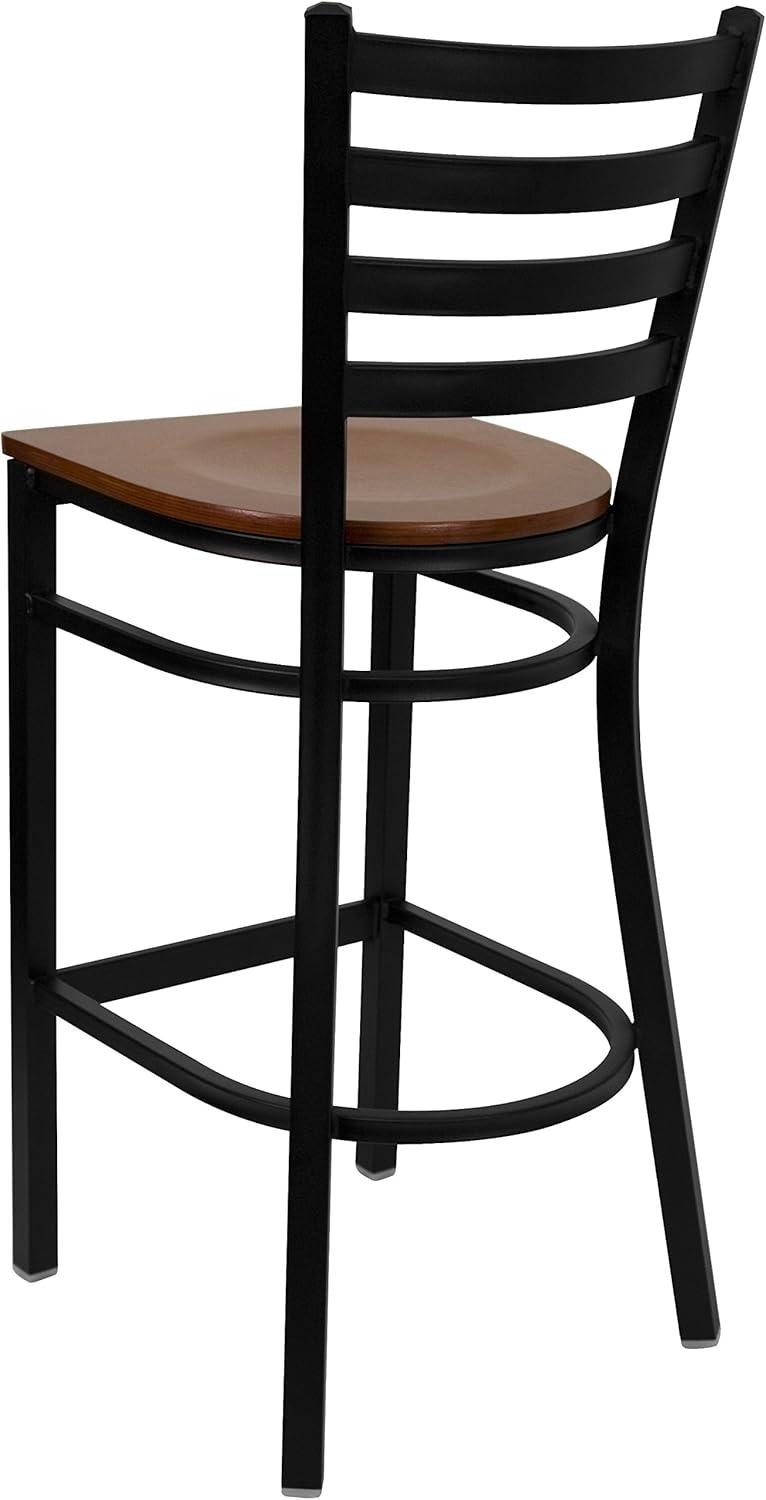 imageFlash Furniture Hercules Series Ladder Back Metal Restaurant Barstool Modern Upholstered Armless Bar Height Chair for Restaurants and Kitchens BlackCherry Wood SeatBlack Metal Frame