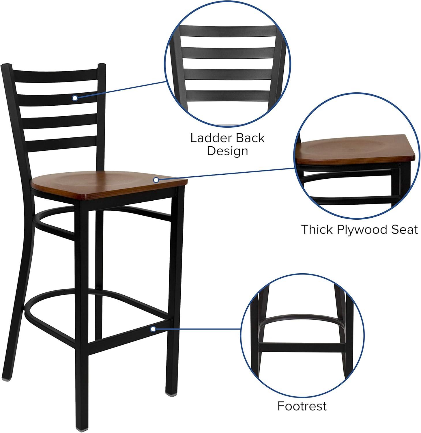 imageFlash Furniture Hercules Series Ladder Back Metal Restaurant Barstool Modern Upholstered Armless Bar Height Chair for Restaurants and Kitchens BlackCherry Wood SeatBlack Metal Frame