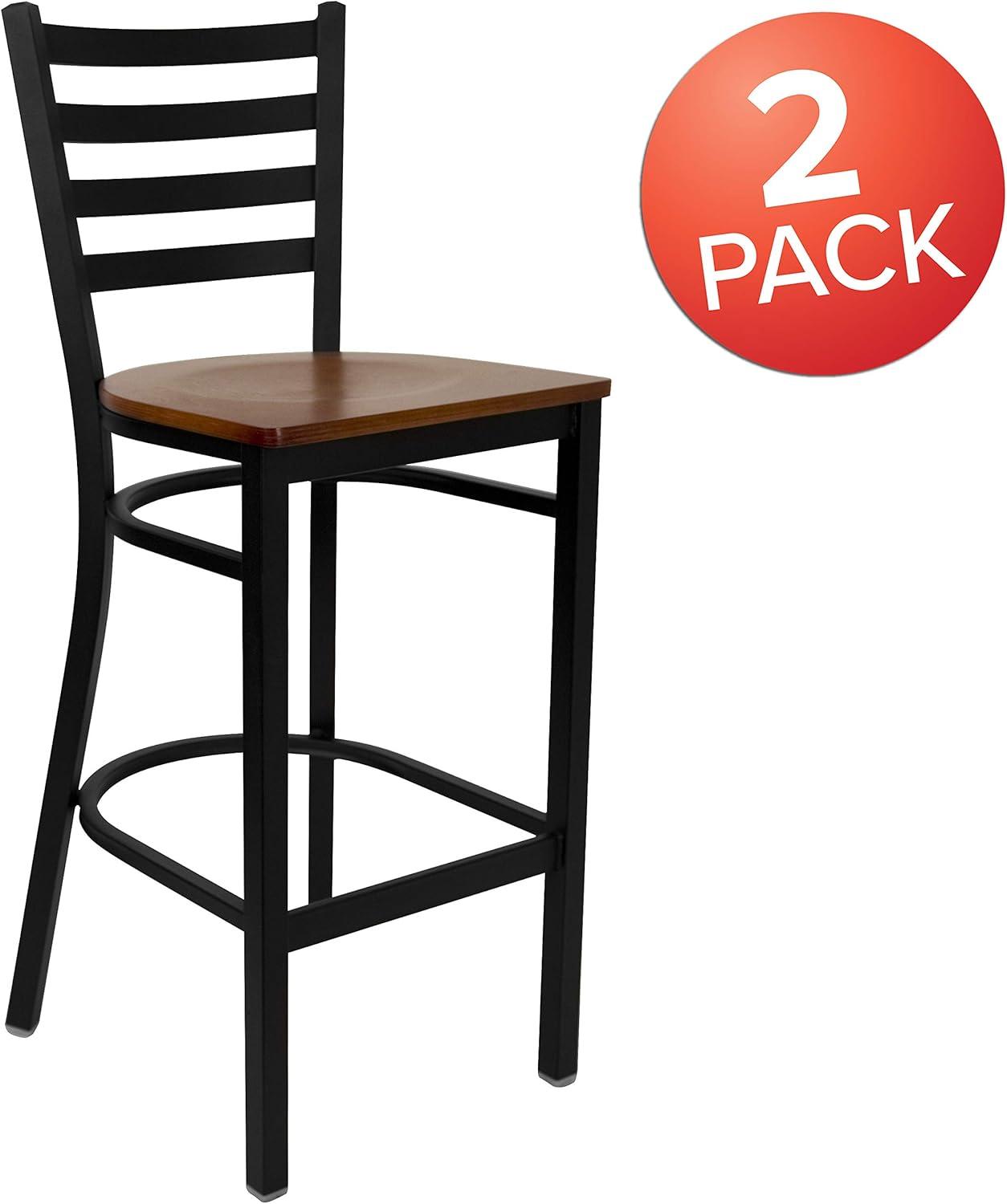 imageFlash Furniture Hercules Series Ladder Back Metal Restaurant Barstool Modern Upholstered Armless Bar Height Chair for Restaurants and Kitchens BlackCherry Wood SeatBlack Metal Frame