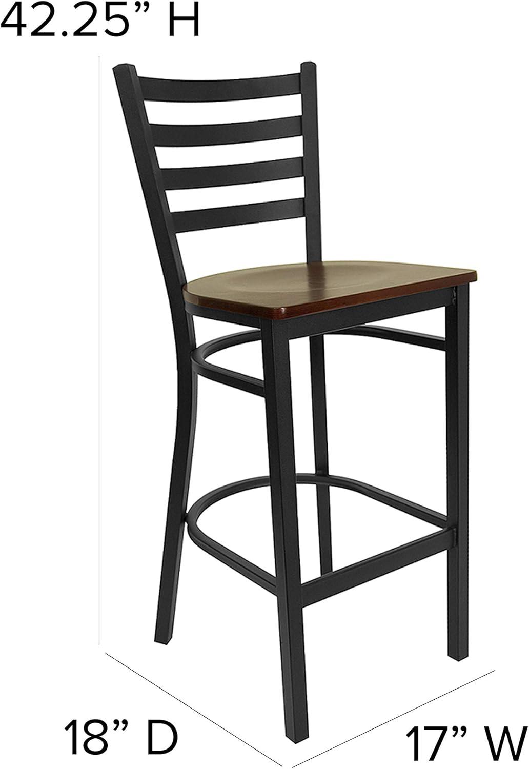 imageFlash Furniture Hercules Series Ladder Back Metal Restaurant Barstool Modern Upholstered Armless Bar Height Chair for Restaurants and Kitchens BlackMahogany Wood SeatBlack Metal Frame