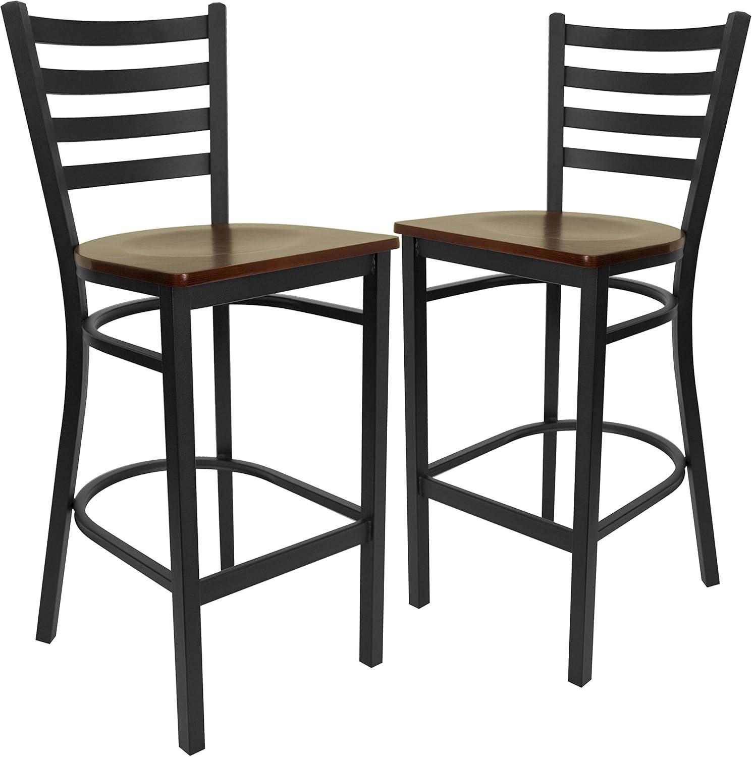 imageFlash Furniture Hercules Series Ladder Back Metal Restaurant Barstool Modern Upholstered Armless Bar Height Chair for Restaurants and Kitchens BlackMahogany Wood SeatBlack Metal Frame