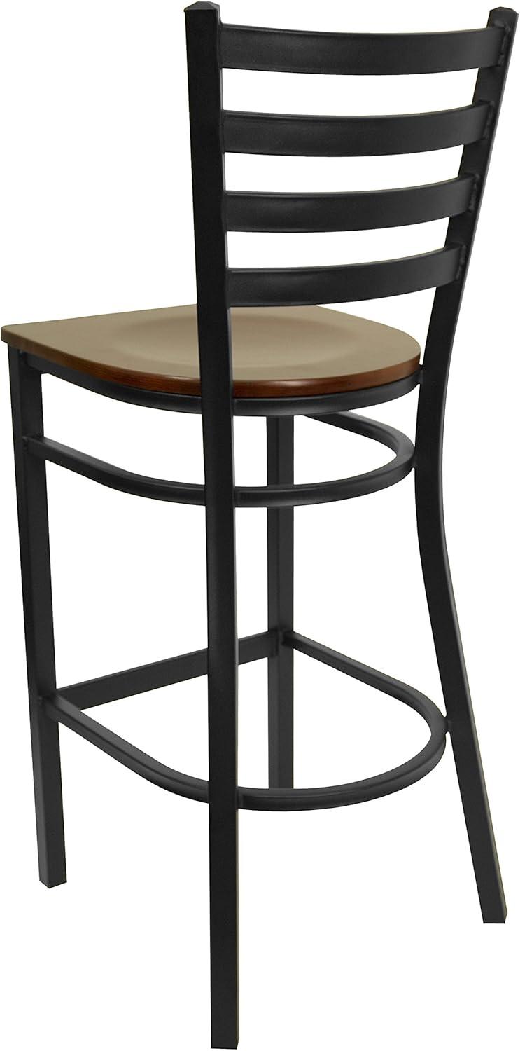 imageFlash Furniture Hercules Series Ladder Back Metal Restaurant Barstool Modern Upholstered Armless Bar Height Chair for Restaurants and Kitchens BlackMahogany Wood SeatBlack Metal Frame