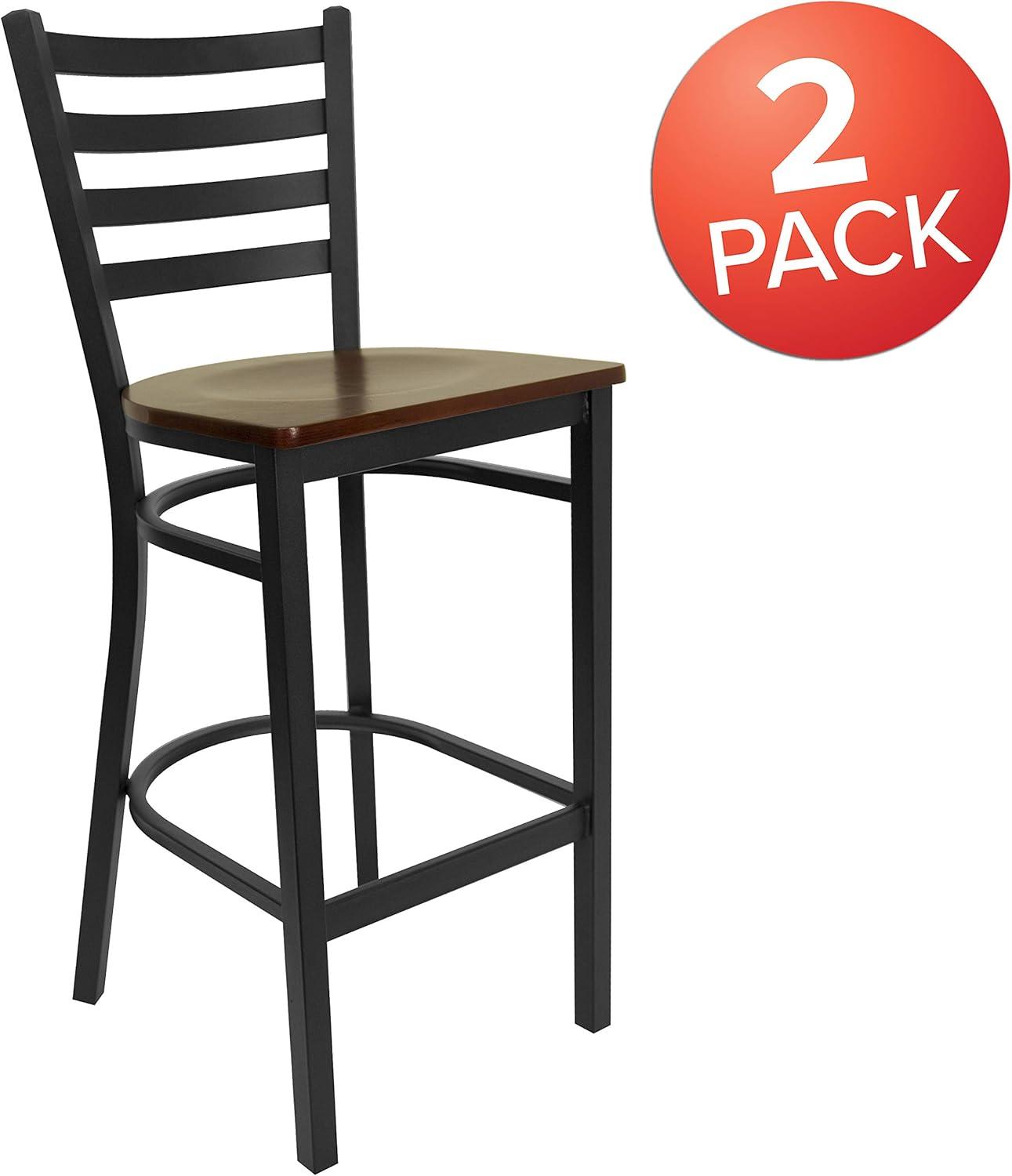 imageFlash Furniture Hercules Series Ladder Back Metal Restaurant Barstool Modern Upholstered Armless Bar Height Chair for Restaurants and Kitchens BlackMahogany Wood SeatBlack Metal Frame
