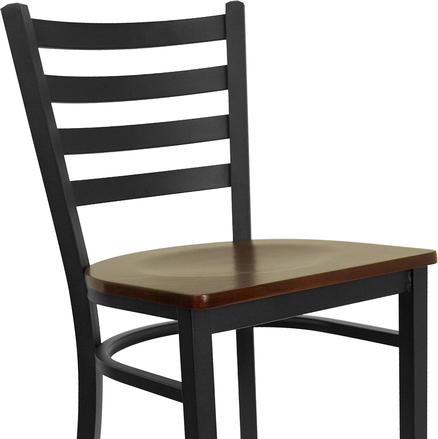imageFlash Furniture Hercules Series Ladder Back Metal Restaurant Barstool Modern Upholstered Armless Bar Height Chair for Restaurants and Kitchens BlackMahogany Wood SeatBlack Metal Frame