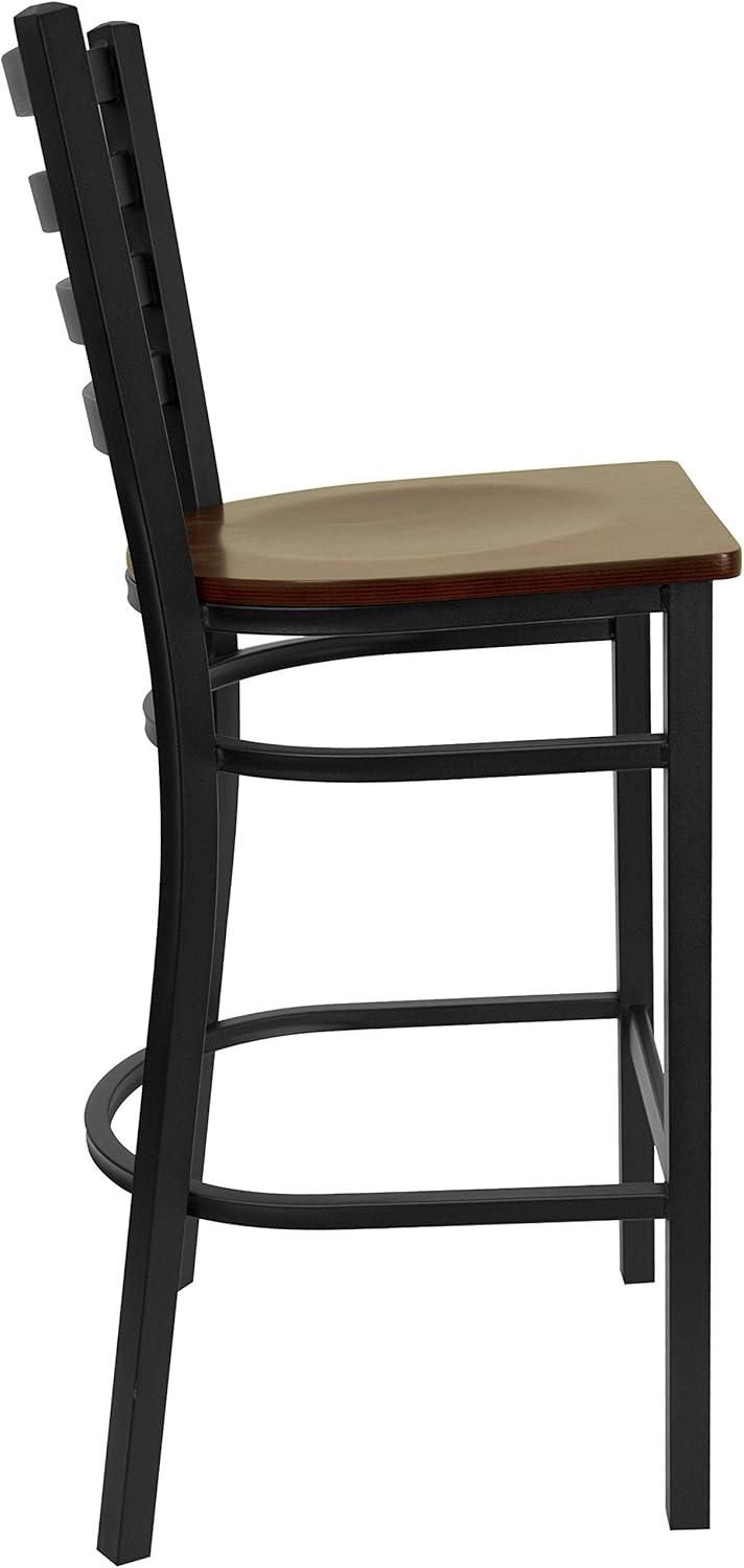 imageFlash Furniture Hercules Series Ladder Back Metal Restaurant Barstool Modern Upholstered Armless Bar Height Chair for Restaurants and Kitchens BlackMahogany Wood SeatBlack Metal Frame