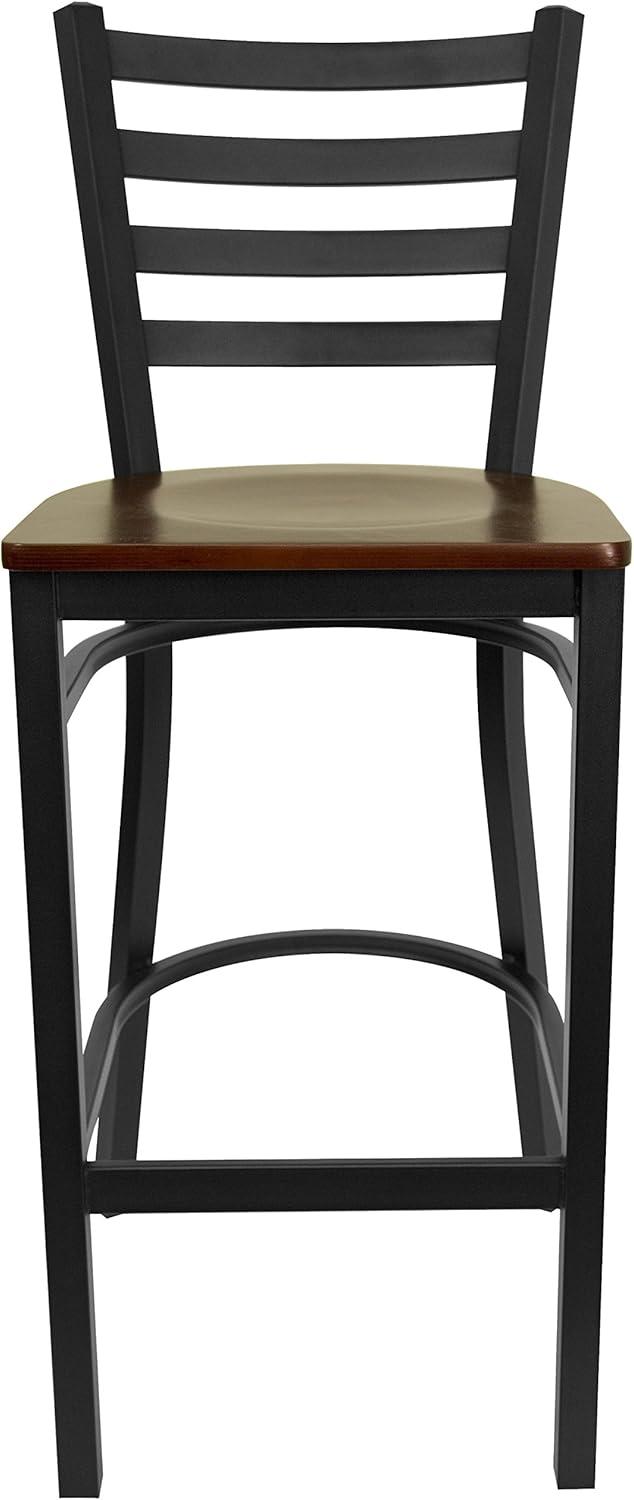 imageFlash Furniture Hercules Series Ladder Back Metal Restaurant Barstool Modern Upholstered Armless Bar Height Chair for Restaurants and Kitchens BlackMahogany Wood SeatBlack Metal Frame