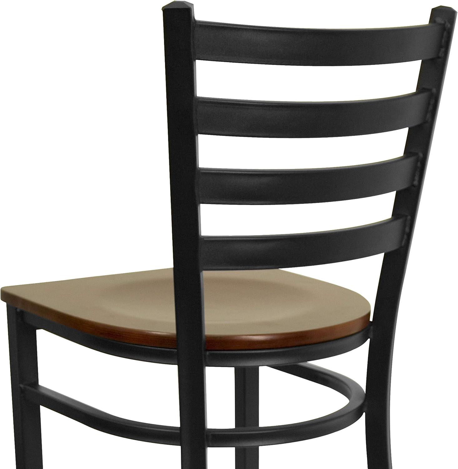 imageFlash Furniture Hercules Series Ladder Back Metal Restaurant Barstool Modern Upholstered Armless Bar Height Chair for Restaurants and Kitchens BlackMahogany Wood SeatBlack Metal Frame