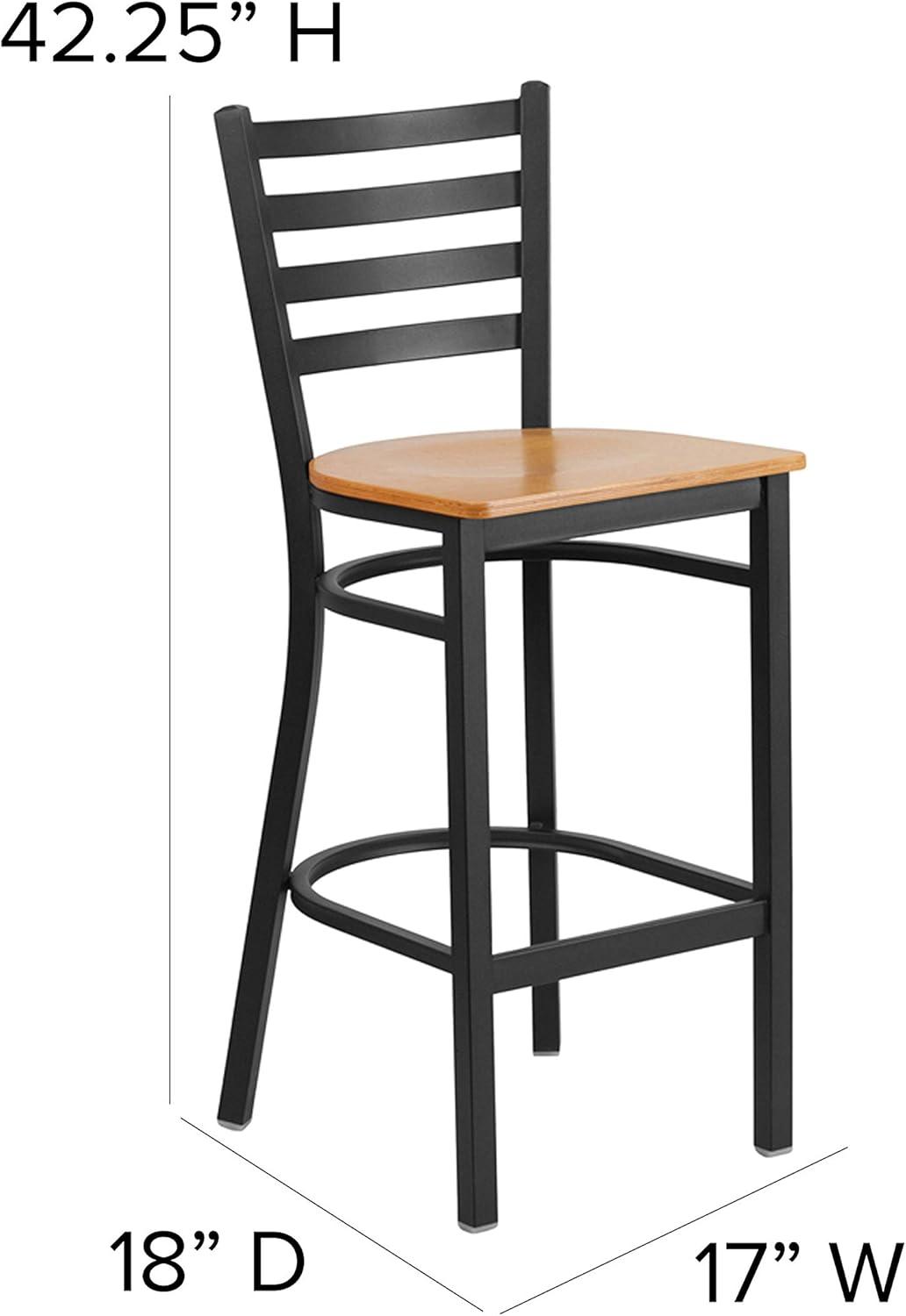 imageFlash Furniture Hercules Series Ladder Back Metal Restaurant Barstool Modern Upholstered Armless Bar Height Chair for Restaurants and Kitchens BlackNatural Wood SeatBlack Metal Frame