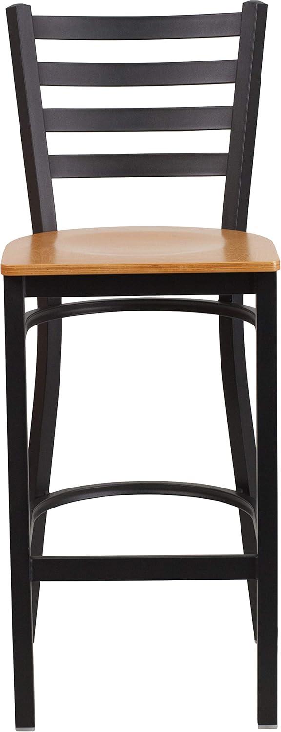 imageFlash Furniture Hercules Series Ladder Back Metal Restaurant Barstool Modern Upholstered Armless Bar Height Chair for Restaurants and Kitchens BlackNatural Wood SeatBlack Metal Frame