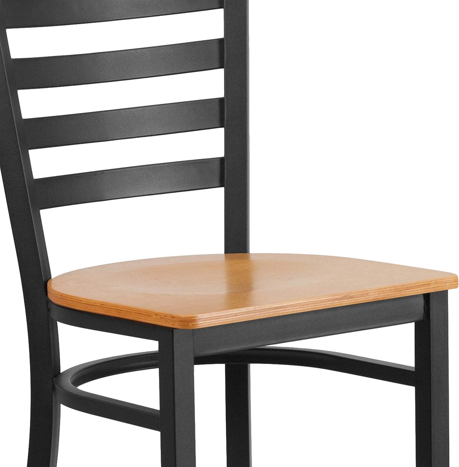 imageFlash Furniture Hercules Series Ladder Back Metal Restaurant Barstool Modern Upholstered Armless Bar Height Chair for Restaurants and Kitchens BlackNatural Wood SeatBlack Metal Frame