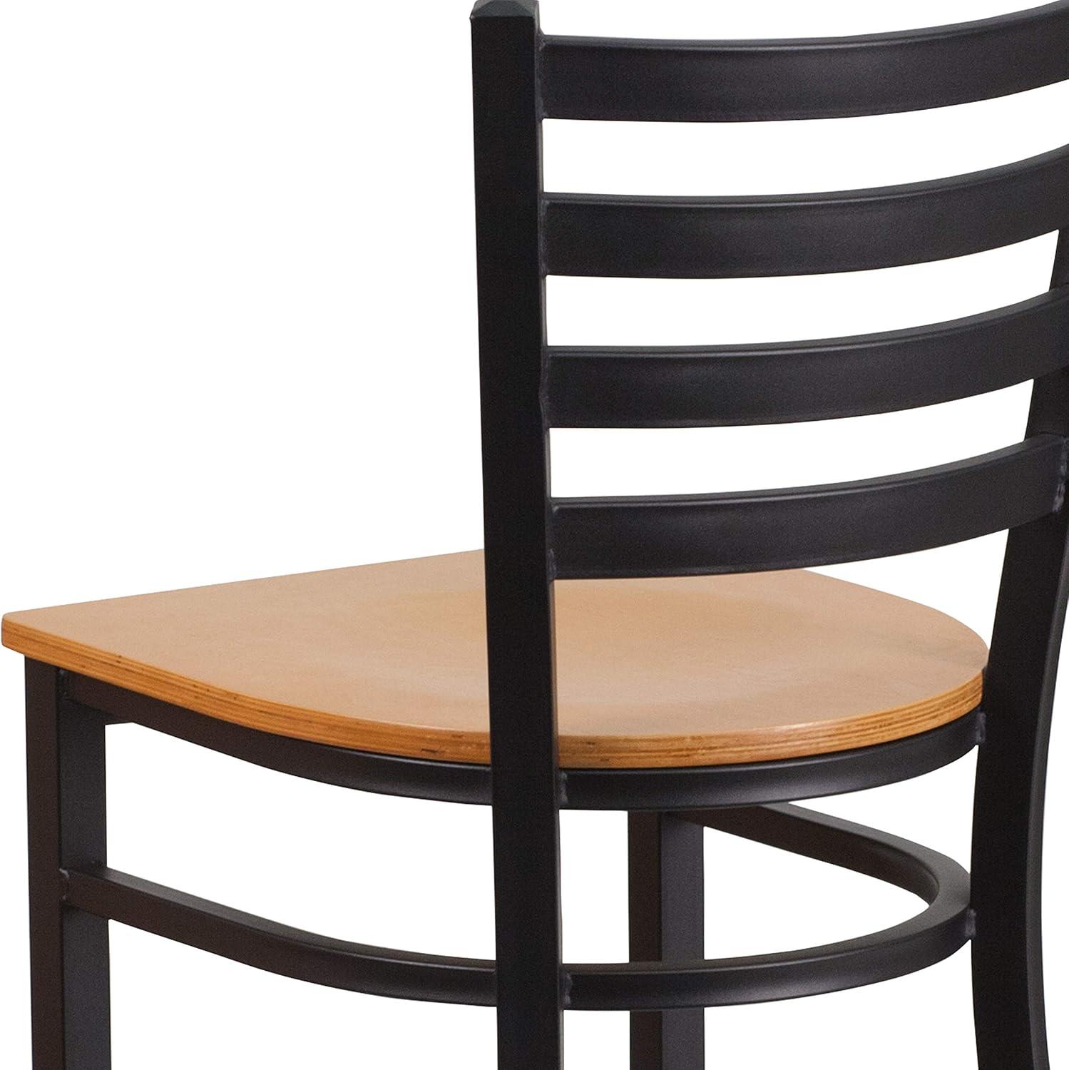 imageFlash Furniture Hercules Series Ladder Back Metal Restaurant Barstool Modern Upholstered Armless Bar Height Chair for Restaurants and Kitchens BlackNatural Wood SeatBlack Metal Frame