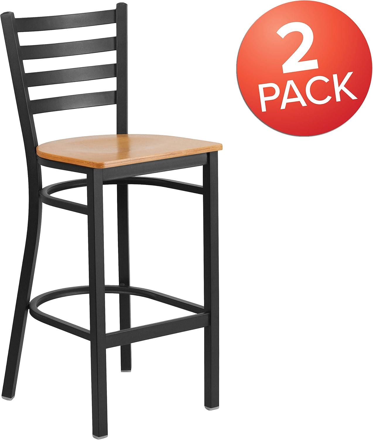 imageFlash Furniture Hercules Series Ladder Back Metal Restaurant Barstool Modern Upholstered Armless Bar Height Chair for Restaurants and Kitchens BlackNatural Wood SeatBlack Metal Frame