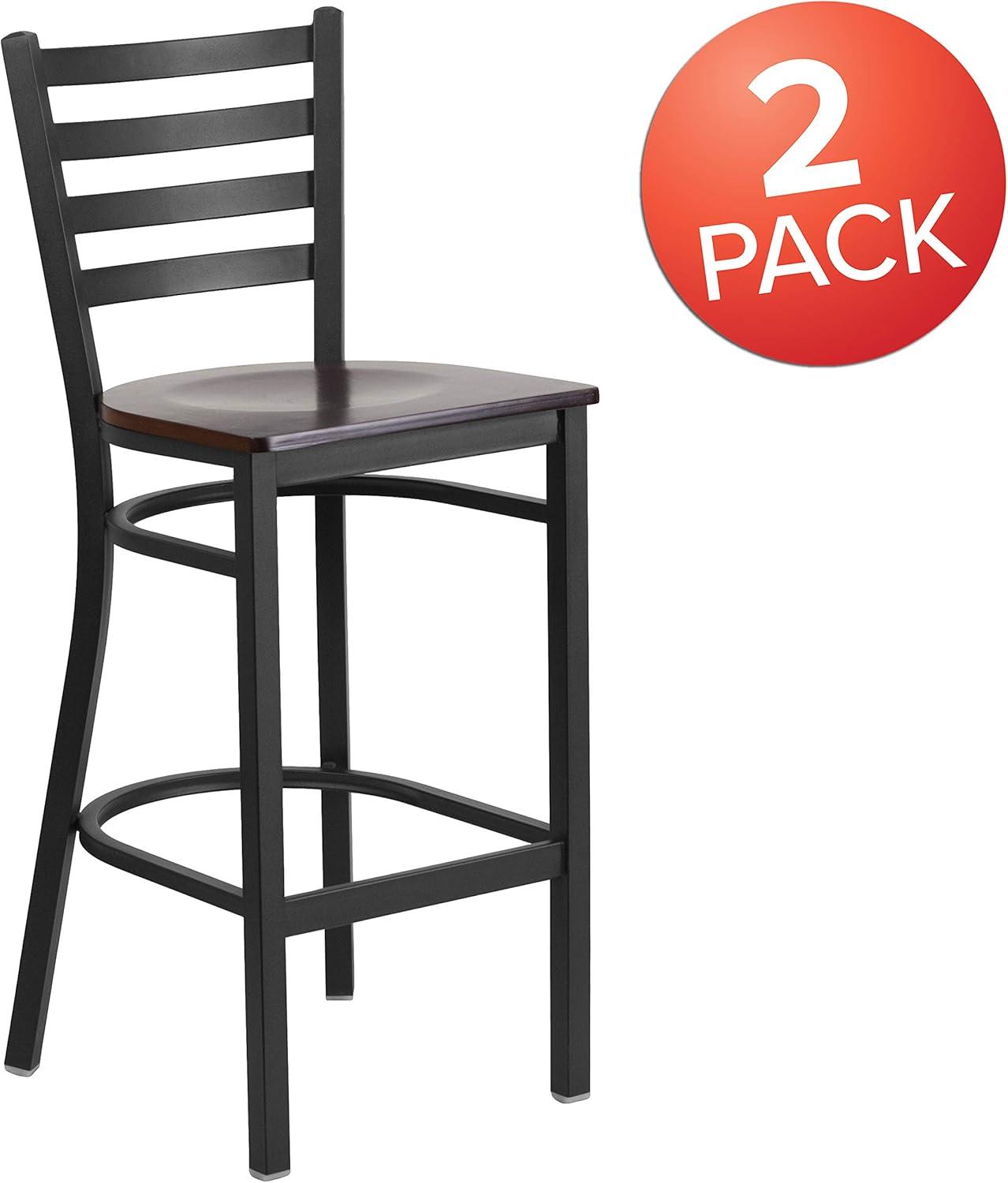 imageFlash Furniture Hercules Series Ladder Back Metal Restaurant Barstool Modern Upholstered Armless Bar Height Chair for Restaurants and Kitchens BlackWalnut Wood SeatBlack Metal Frame