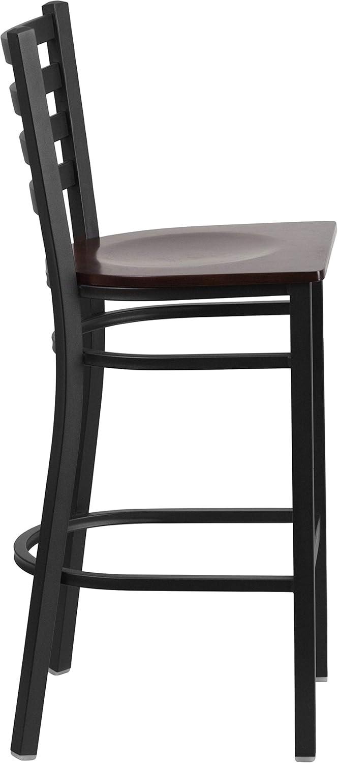 imageFlash Furniture Hercules Series Ladder Back Metal Restaurant Barstool Modern Upholstered Armless Bar Height Chair for Restaurants and Kitchens BlackWalnut Wood SeatBlack Metal Frame