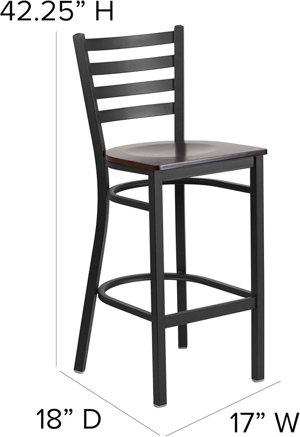 imageFlash Furniture Hercules Series Ladder Back Metal Restaurant Barstool Modern Upholstered Armless Bar Height Chair for Restaurants and Kitchens BlackWalnut Wood SeatBlack Metal Frame