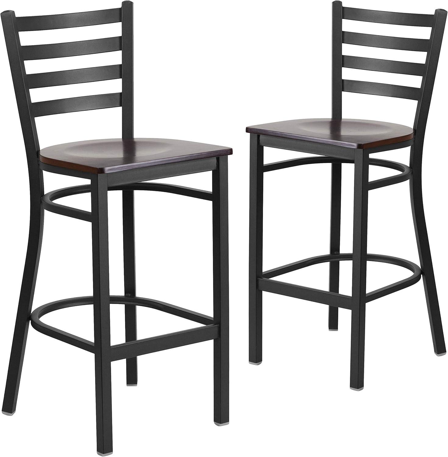 imageFlash Furniture Hercules Series Ladder Back Metal Restaurant Barstool Modern Upholstered Armless Bar Height Chair for Restaurants and Kitchens BlackWalnut Wood SeatBlack Metal Frame