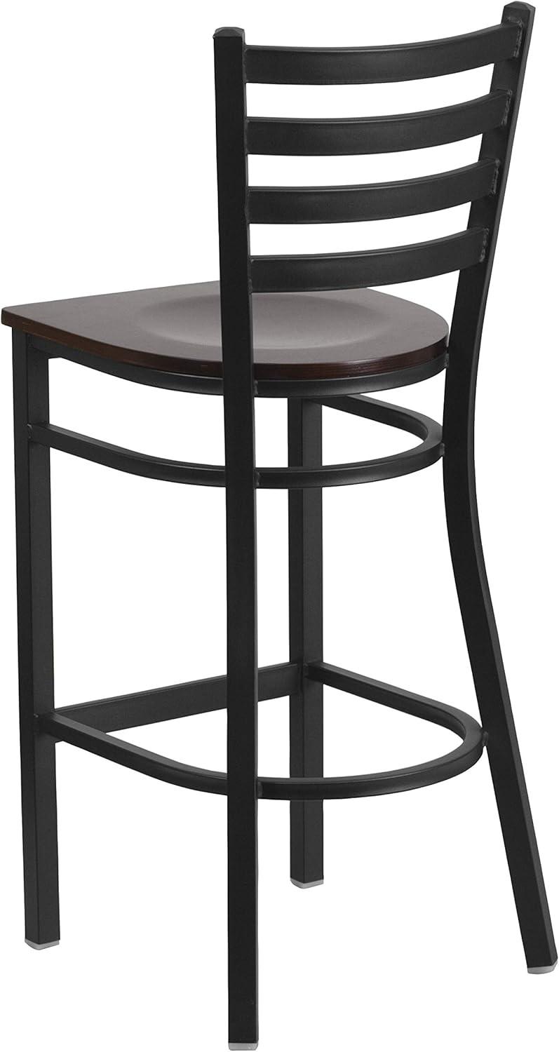 imageFlash Furniture Hercules Series Ladder Back Metal Restaurant Barstool Modern Upholstered Armless Bar Height Chair for Restaurants and Kitchens BlackWalnut Wood SeatBlack Metal Frame