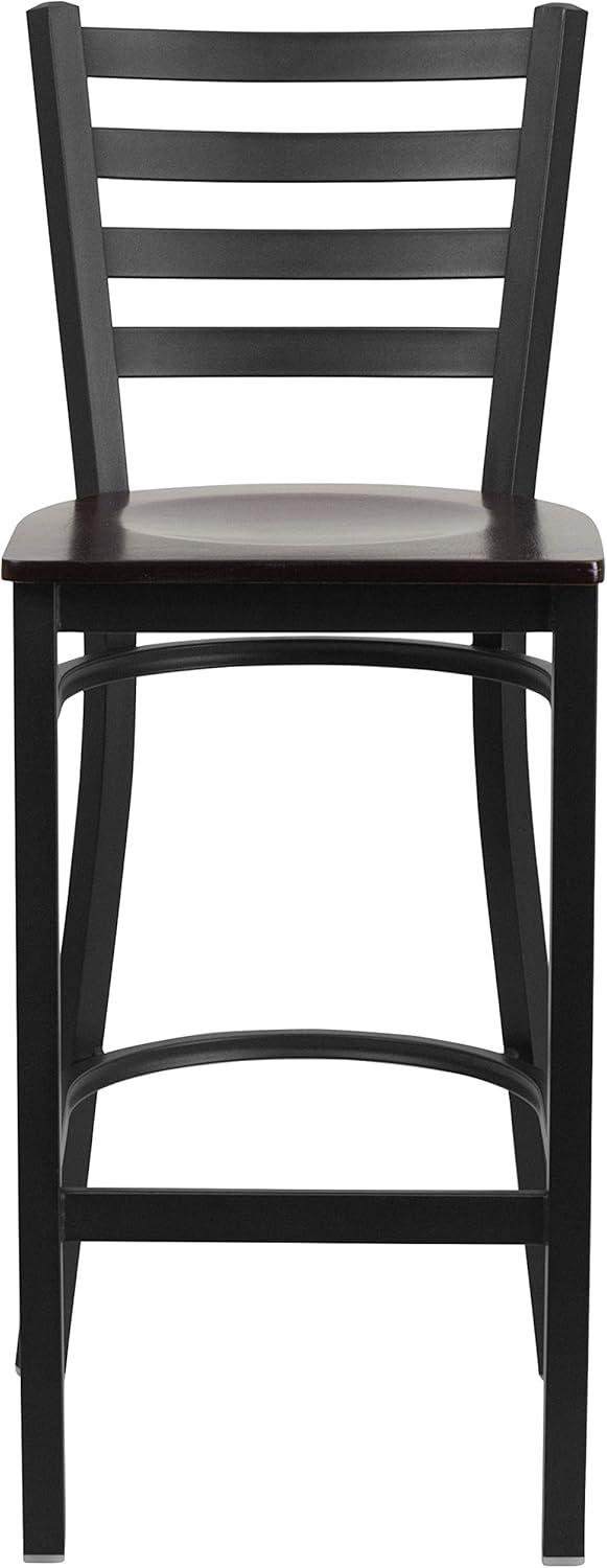 imageFlash Furniture Hercules Series Ladder Back Metal Restaurant Barstool Modern Upholstered Armless Bar Height Chair for Restaurants and Kitchens BlackWalnut Wood SeatBlack Metal Frame