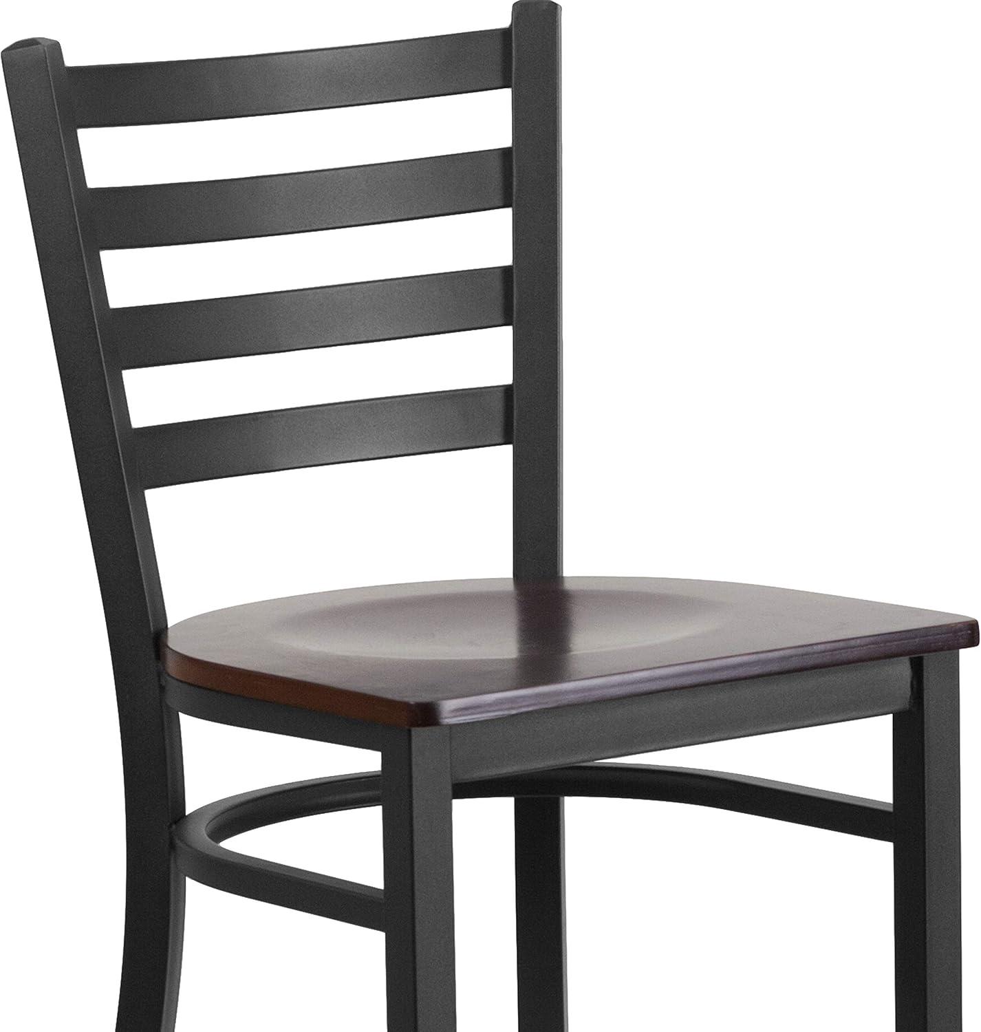 imageFlash Furniture Hercules Series Ladder Back Metal Restaurant Barstool Modern Upholstered Armless Bar Height Chair for Restaurants and Kitchens BlackWalnut Wood SeatBlack Metal Frame