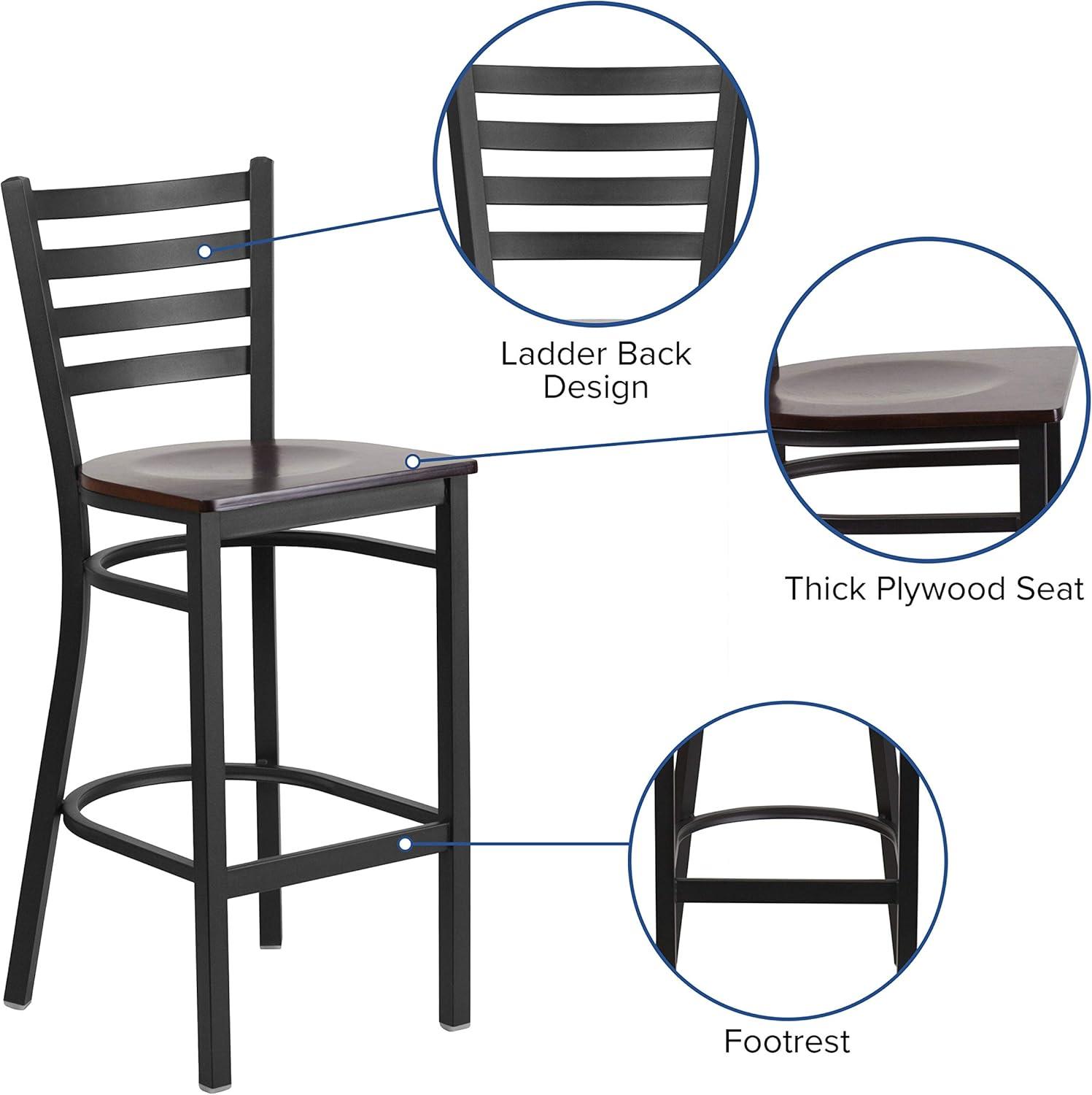 imageFlash Furniture Hercules Series Ladder Back Metal Restaurant Barstool Modern Upholstered Armless Bar Height Chair for Restaurants and Kitchens BlackWalnut Wood SeatBlack Metal Frame