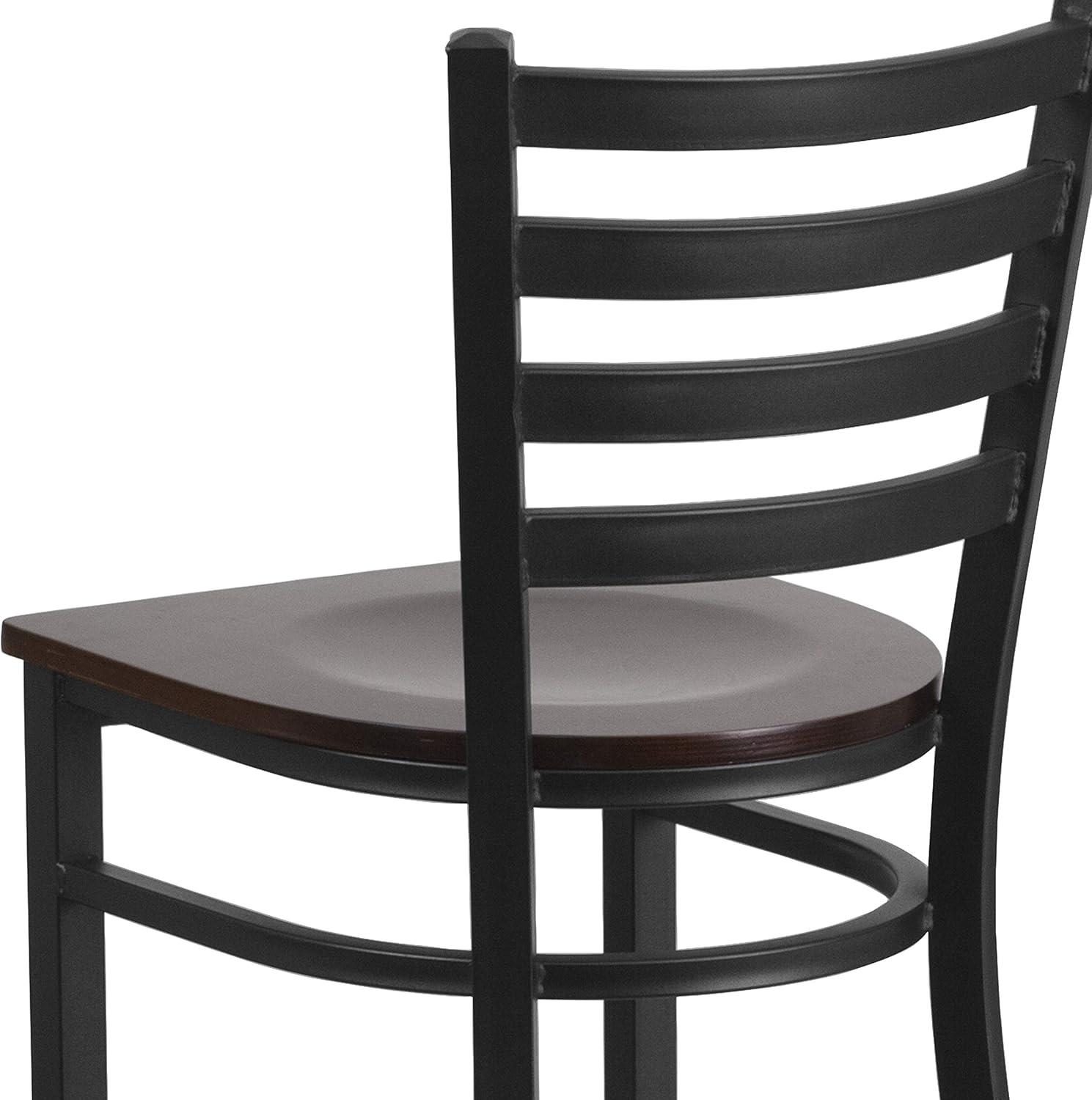 imageFlash Furniture Hercules Series Ladder Back Metal Restaurant Barstool Modern Upholstered Armless Bar Height Chair for Restaurants and Kitchens BlackWalnut Wood SeatBlack Metal Frame