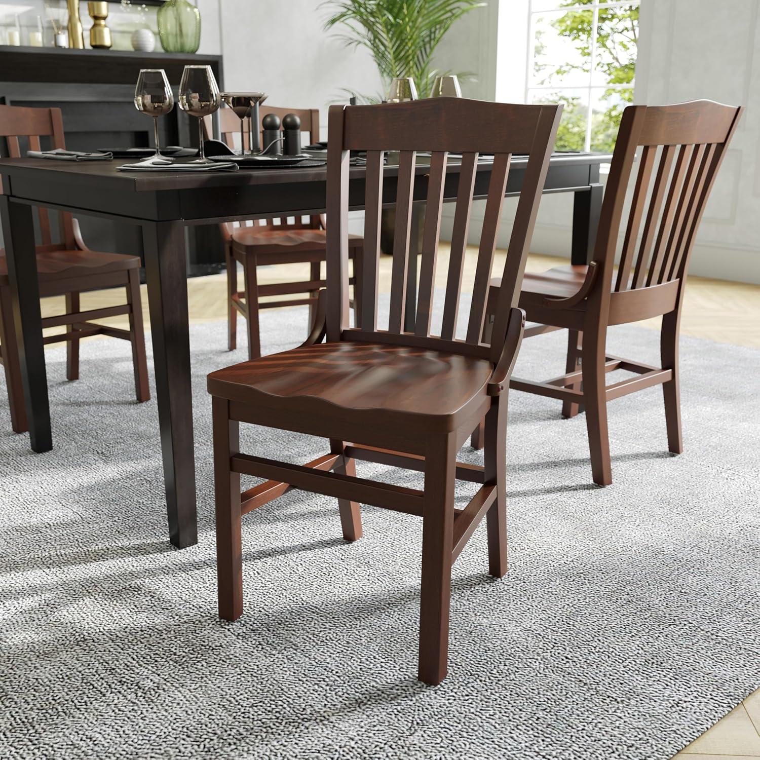 imageFlash Furniture Hercules Series School House Back Mahogany Wood Dining Chair Traditional Elegant Wood Restaurant Chair Walnut WoodWalnut