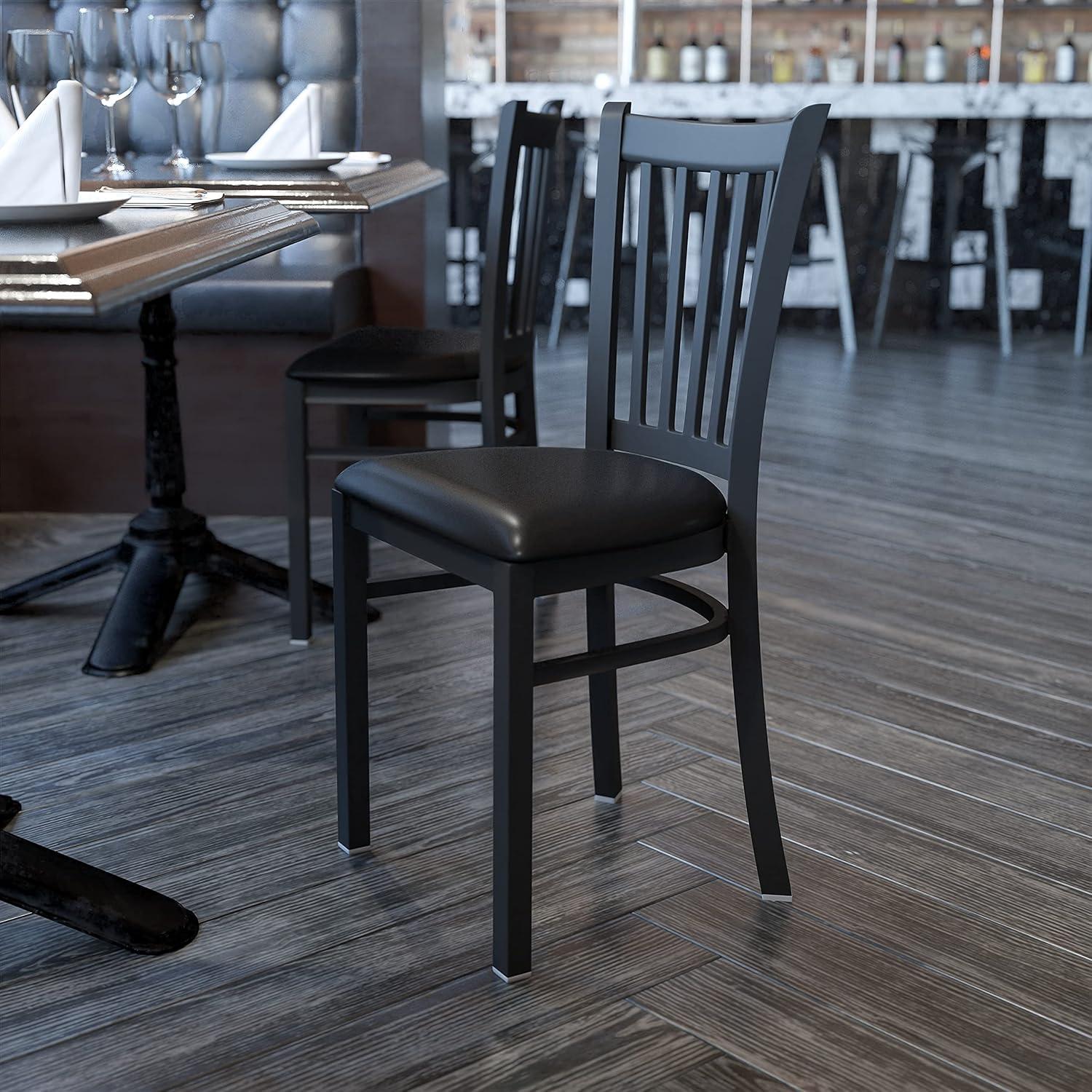 imageFlash Furniture Hercules Series Vertical Back Metal Restaurant Chairs Upholstered Armless Dining Chairs for RestaurantsKitchens Set of 2 BlackBlack Vinyl Seat