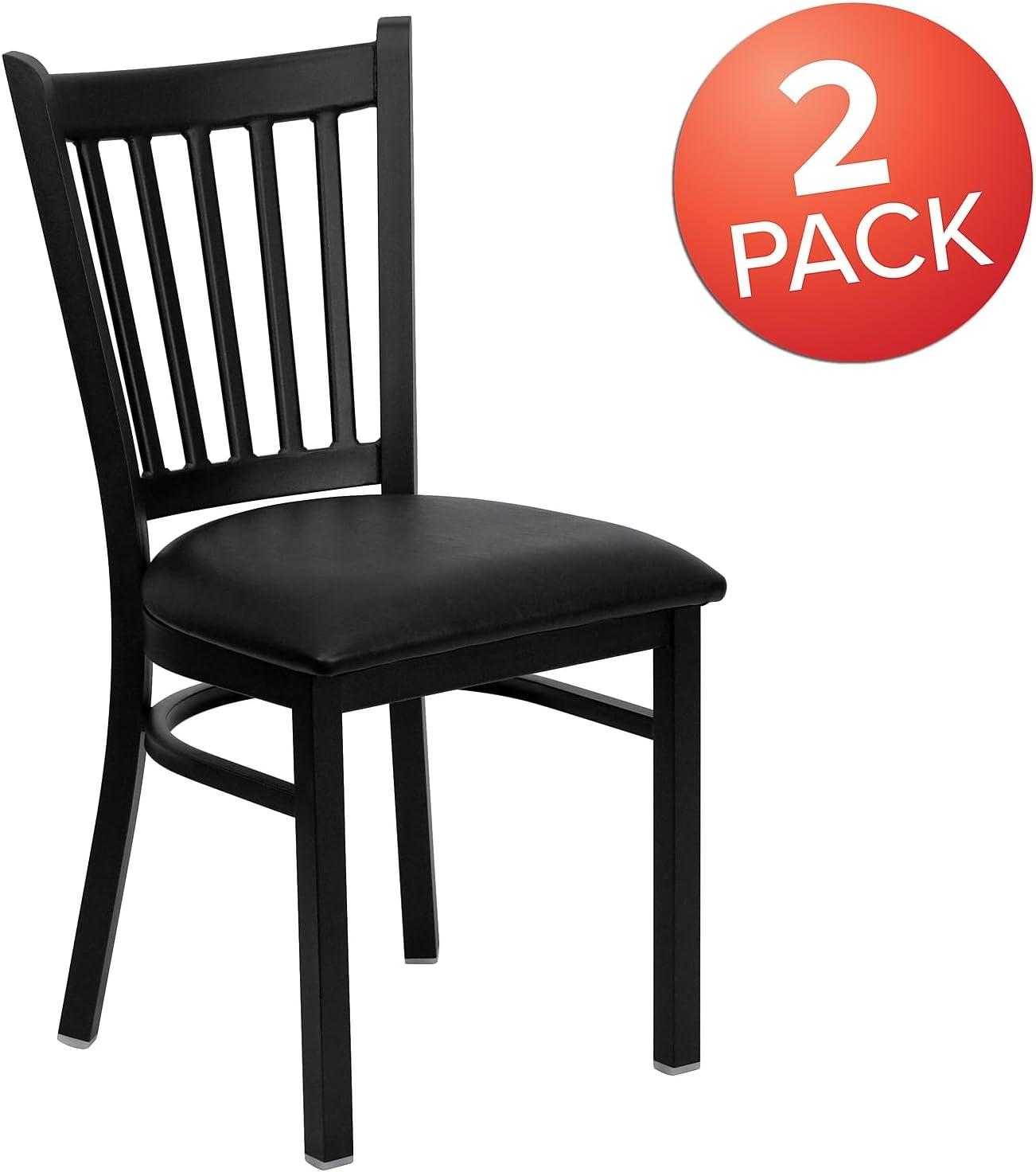 imageFlash Furniture Hercules Series Vertical Back Metal Restaurant Chairs Upholstered Armless Dining Chairs for RestaurantsKitchens Set of 2 BlackBlack Vinyl Seat