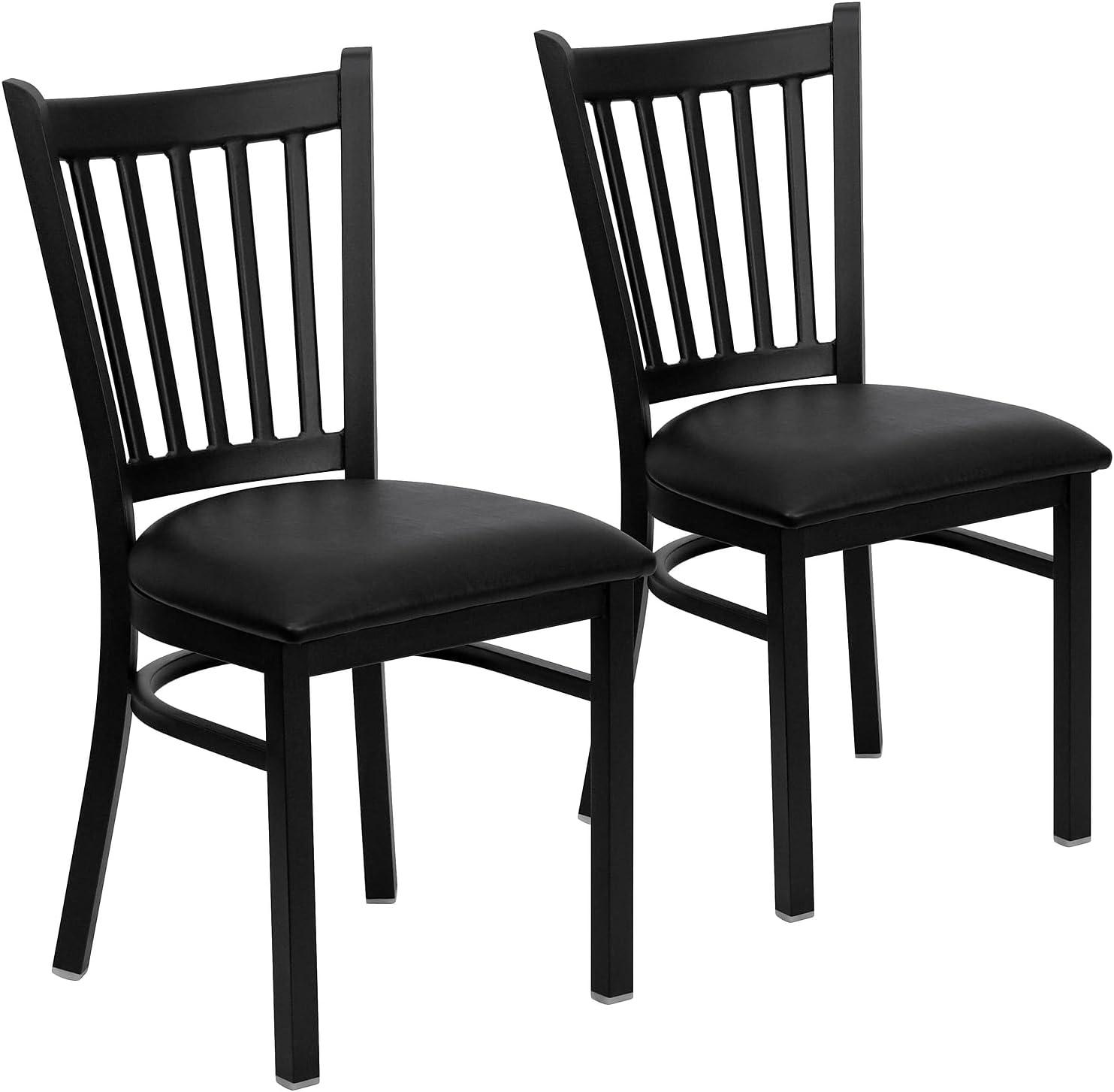 imageFlash Furniture Hercules Series Vertical Back Metal Restaurant Chairs Upholstered Armless Dining Chairs for RestaurantsKitchens Set of 2 BlackBlack Vinyl Seat