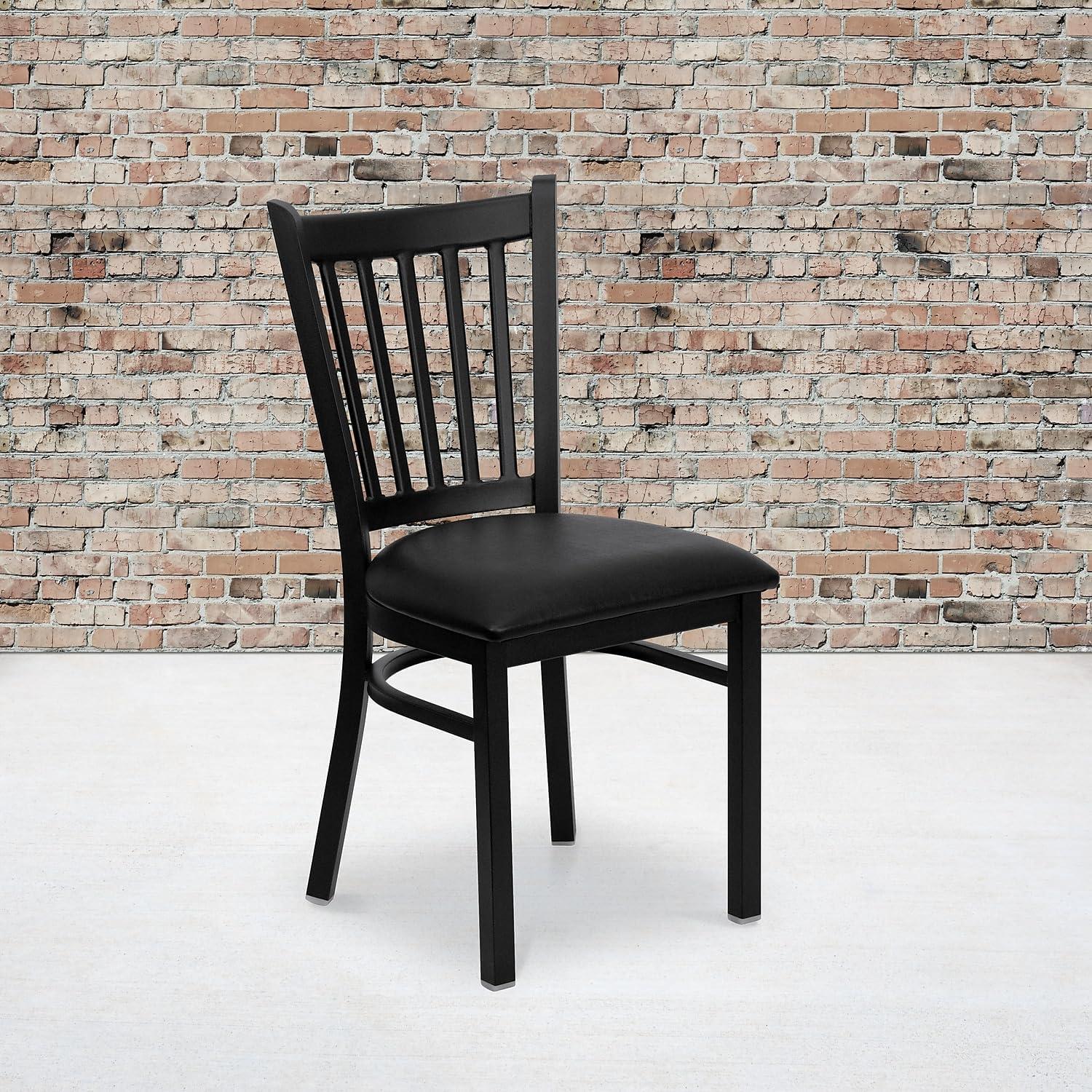 imageFlash Furniture Hercules Series Vertical Back Metal Restaurant Chairs Upholstered Armless Dining Chairs for RestaurantsKitchens Set of 2 BlackBlack Vinyl Seat