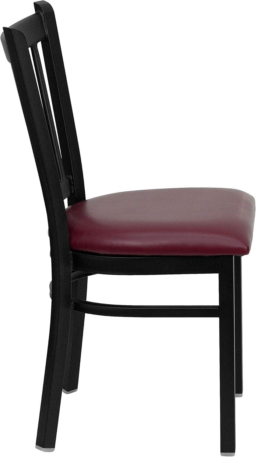 imageFlash Furniture Hercules Series Vertical Back Metal Restaurant Chairs Upholstered Armless Dining Chairs for RestaurantsKitchens Set of 2 BlackBurgundy Vinyl Seat