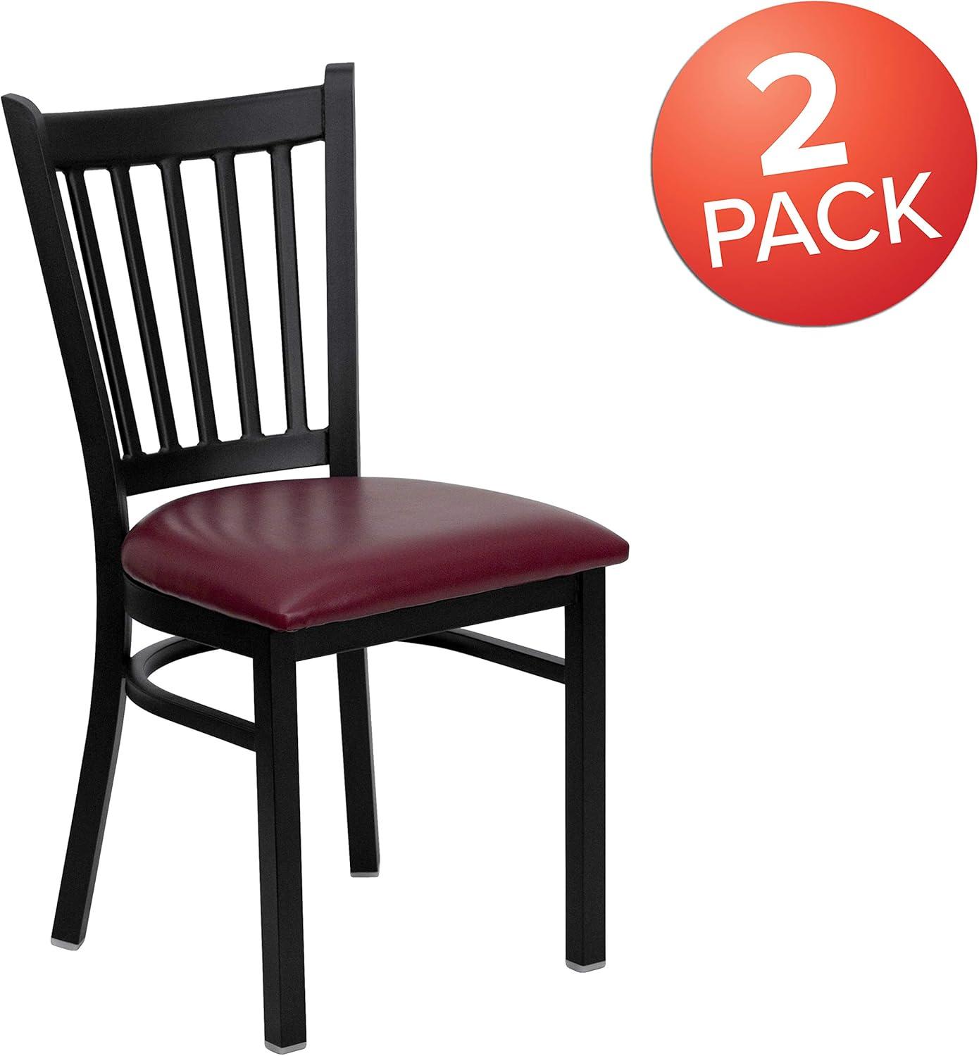 imageFlash Furniture Hercules Series Vertical Back Metal Restaurant Chairs Upholstered Armless Dining Chairs for RestaurantsKitchens Set of 2 BlackBurgundy Vinyl Seat