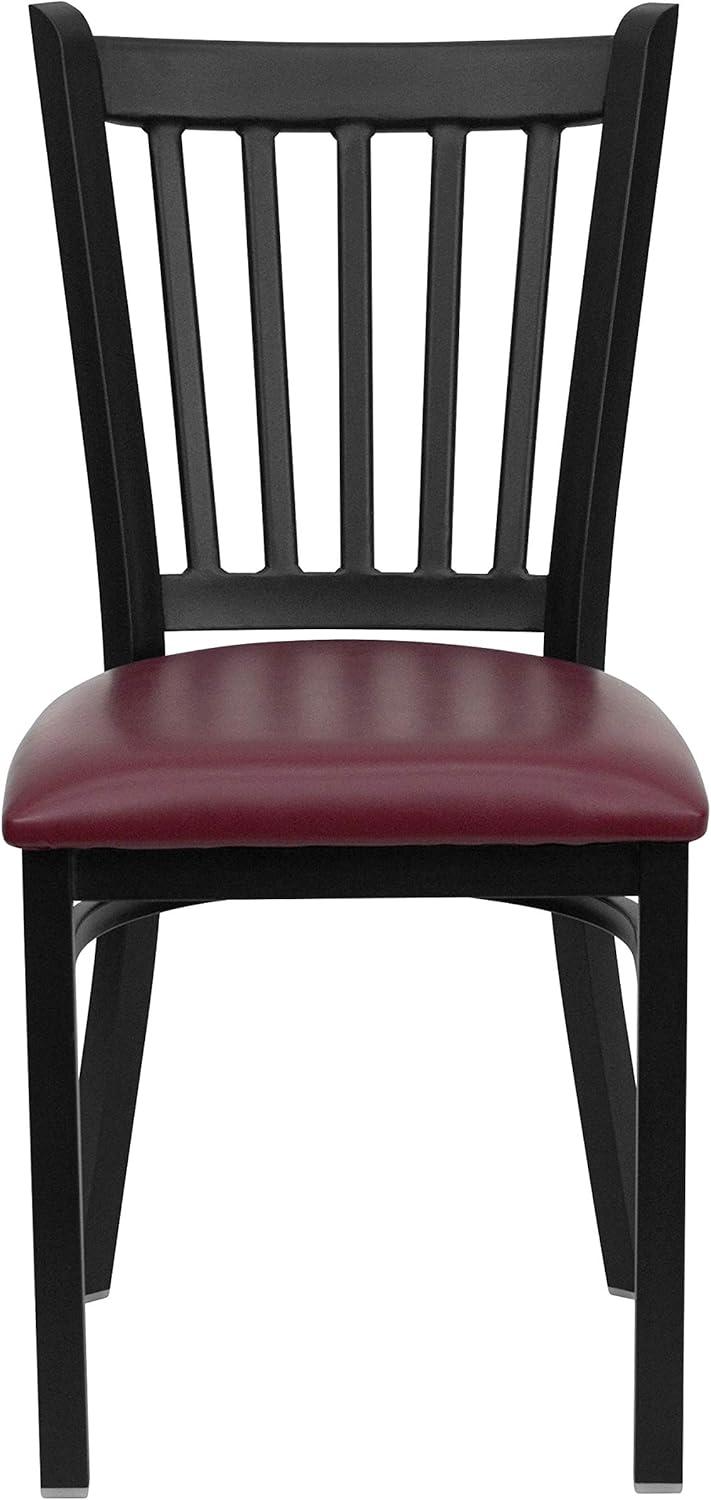imageFlash Furniture Hercules Series Vertical Back Metal Restaurant Chairs Upholstered Armless Dining Chairs for RestaurantsKitchens Set of 2 BlackBurgundy Vinyl Seat