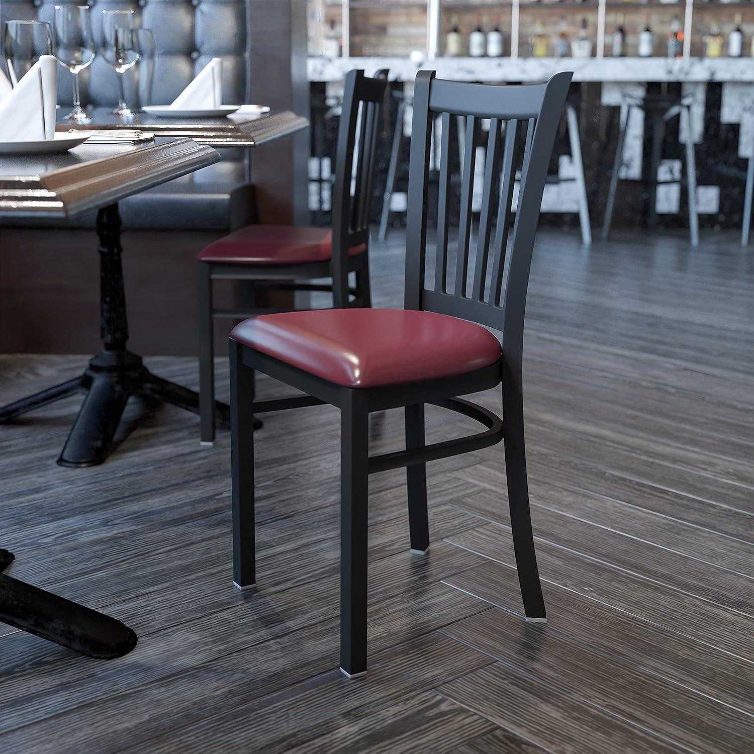 imageFlash Furniture Hercules Series Vertical Back Metal Restaurant Chairs Upholstered Armless Dining Chairs for RestaurantsKitchens Set of 2 BlackBurgundy Vinyl Seat