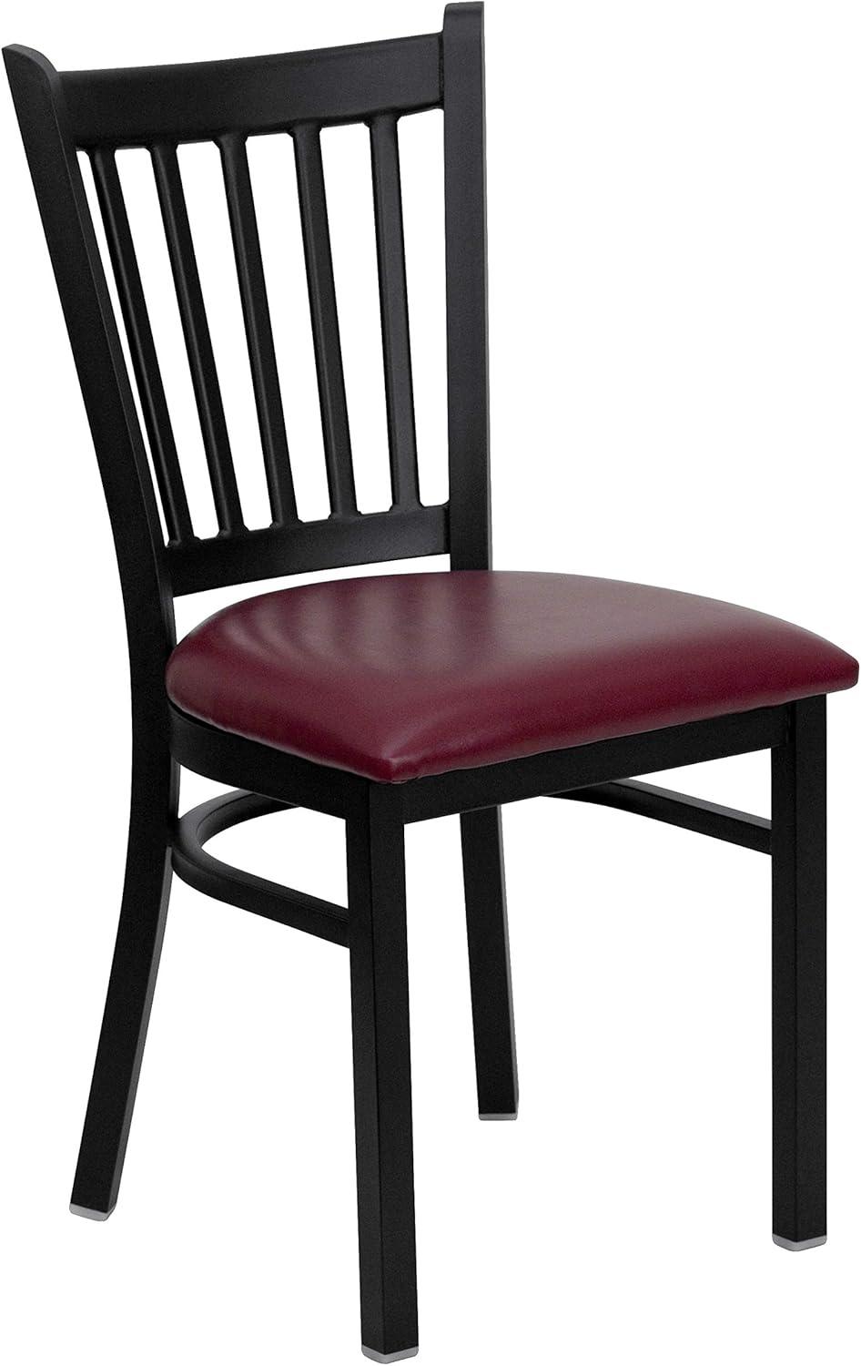 imageFlash Furniture Hercules Series Vertical Back Metal Restaurant Chairs Upholstered Armless Dining Chairs for RestaurantsKitchens Set of 2 BlackBurgundy Vinyl Seat