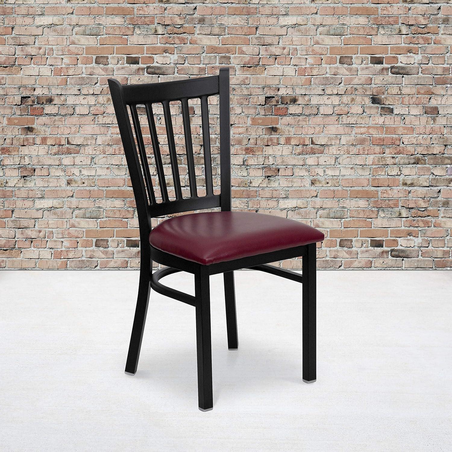 imageFlash Furniture Hercules Series Vertical Back Metal Restaurant Chairs Upholstered Armless Dining Chairs for RestaurantsKitchens Set of 2 BlackBurgundy Vinyl Seat