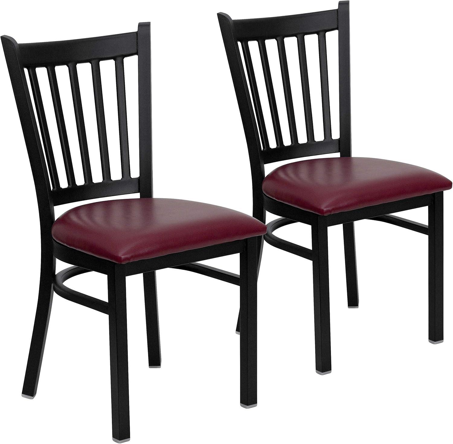 imageFlash Furniture Hercules Series Vertical Back Metal Restaurant Chairs Upholstered Armless Dining Chairs for RestaurantsKitchens Set of 2 BlackBurgundy Vinyl Seat