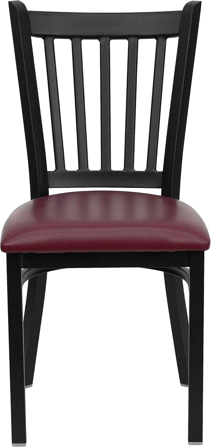 imageFlash Furniture Hercules Series Vertical Back Metal Restaurant Chairs Upholstered Armless Dining Chairs for RestaurantsKitchens Set of 2 BlackBurgundy Vinyl Seat