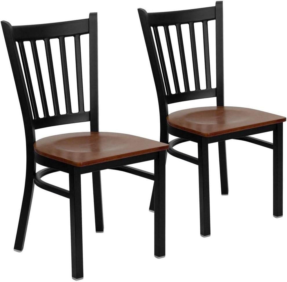 imageFlash Furniture Hercules Series Vertical Back Metal Restaurant Chairs Upholstered Armless Dining Chairs for RestaurantsKitchens Set of 2 BlackCherry Wood Seat