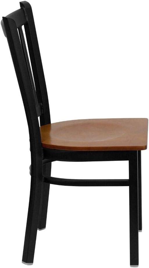 imageFlash Furniture Hercules Series Vertical Back Metal Restaurant Chairs Upholstered Armless Dining Chairs for RestaurantsKitchens Set of 2 BlackCherry Wood Seat