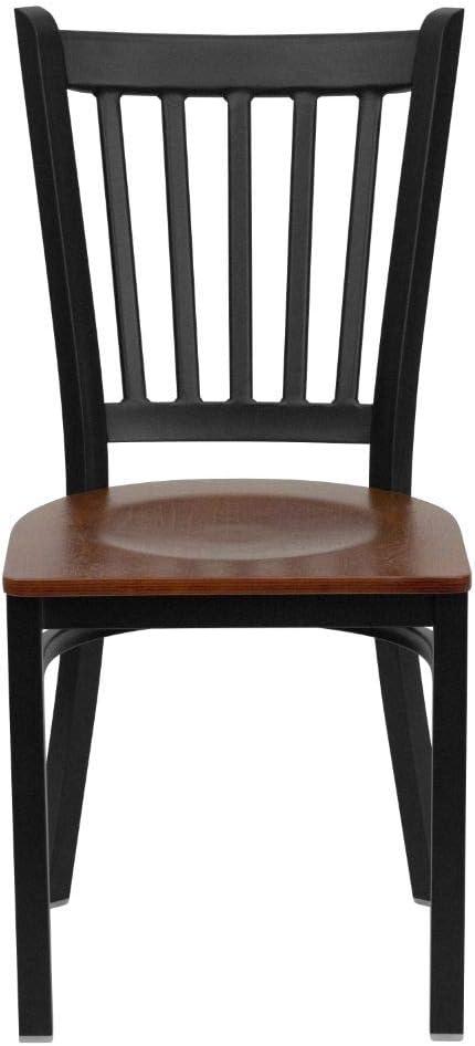 imageFlash Furniture Hercules Series Vertical Back Metal Restaurant Chairs Upholstered Armless Dining Chairs for RestaurantsKitchens Set of 2 BlackCherry Wood Seat