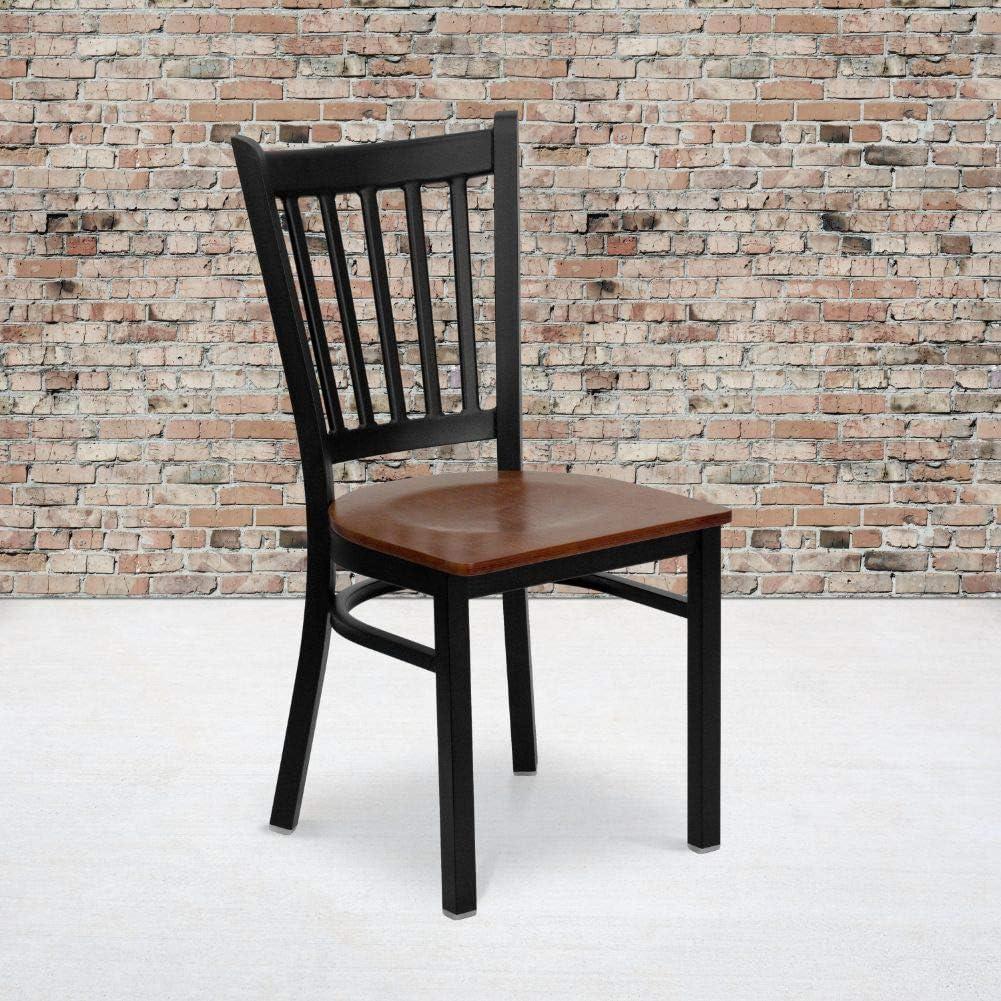 imageFlash Furniture Hercules Series Vertical Back Metal Restaurant Chairs Upholstered Armless Dining Chairs for RestaurantsKitchens Set of 2 BlackCherry Wood Seat