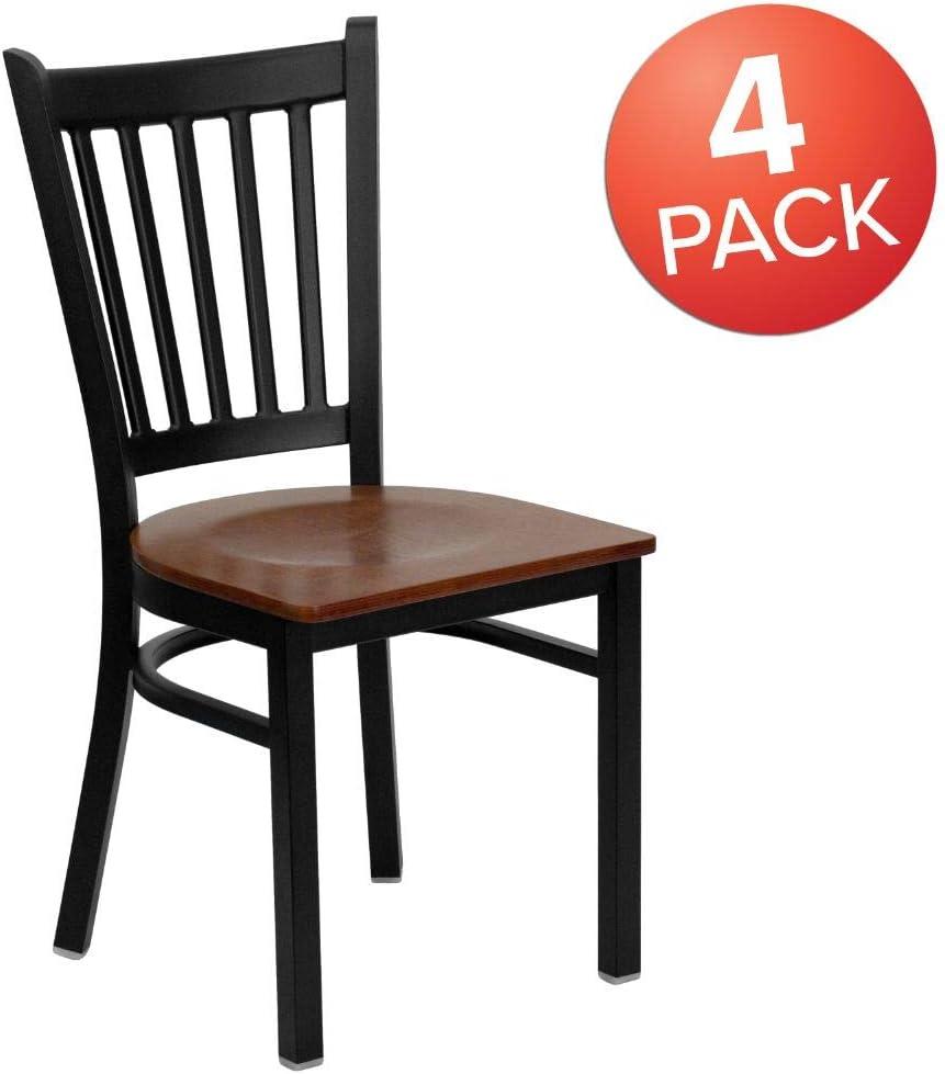 imageFlash Furniture Hercules Series Vertical Back Metal Restaurant Chairs Upholstered Armless Dining Chairs for RestaurantsKitchens Set of 2 BlackCherry Wood Seat
