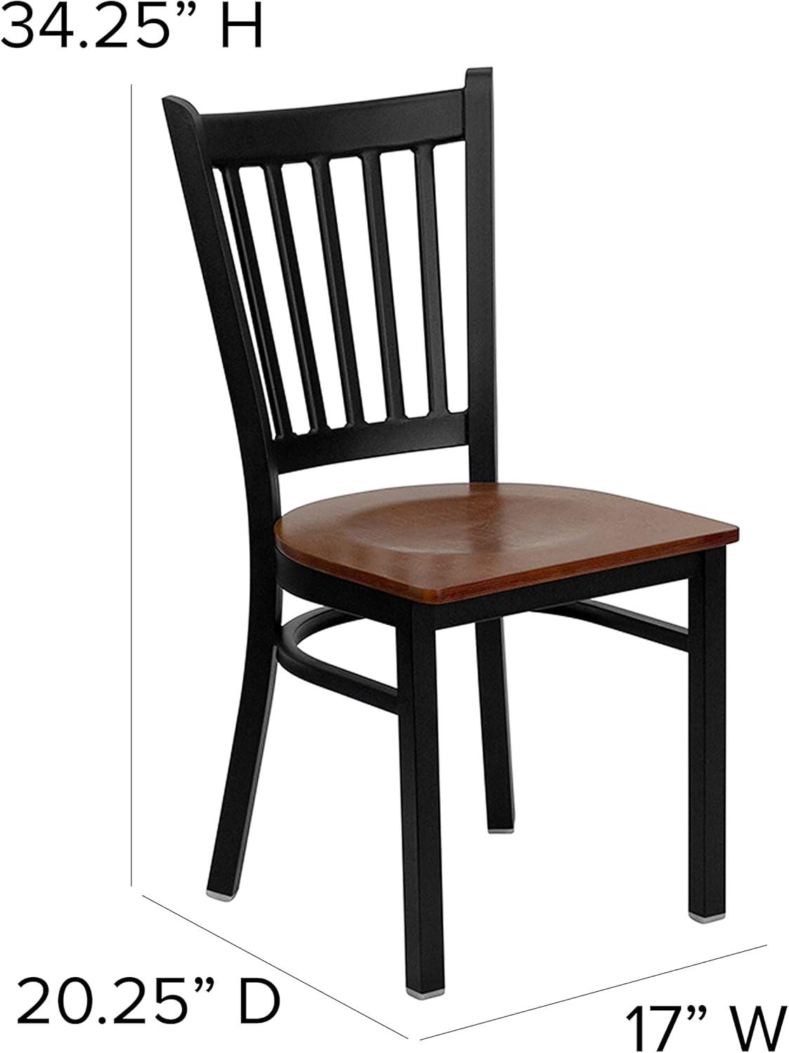 imageFlash Furniture Hercules Series Vertical Back Metal Restaurant Chairs Upholstered Armless Dining Chairs for RestaurantsKitchens Set of 2 BlackCherry Wood Seat