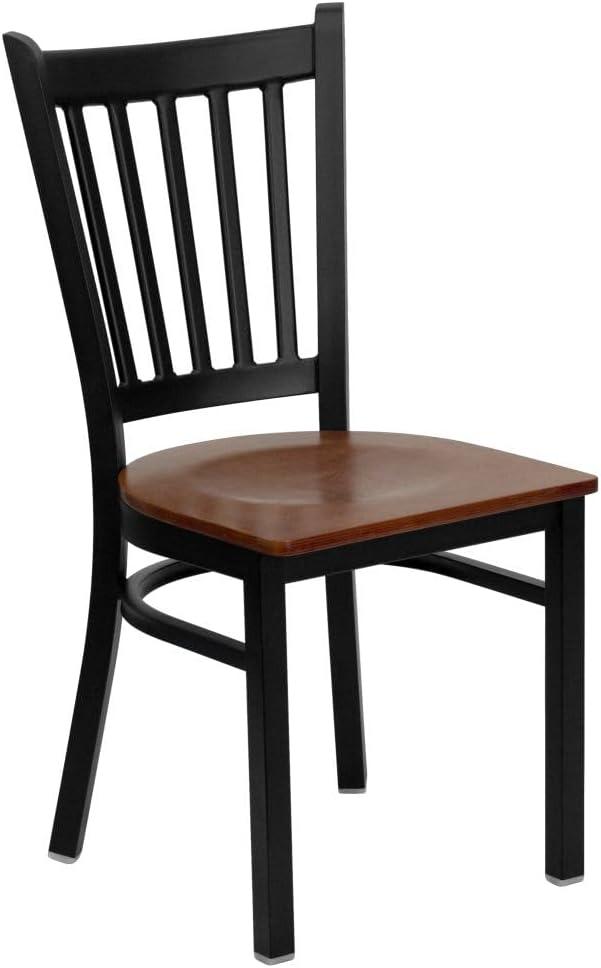 imageFlash Furniture Hercules Series Vertical Back Metal Restaurant Chairs Upholstered Armless Dining Chairs for RestaurantsKitchens Set of 2 BlackCherry Wood Seat
