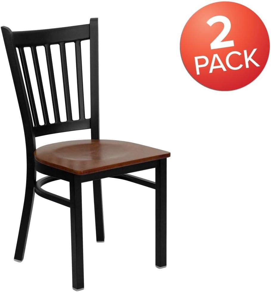 imageFlash Furniture Hercules Series Vertical Back Metal Restaurant Chairs Upholstered Armless Dining Chairs for RestaurantsKitchens Set of 2 BlackCherry Wood Seat