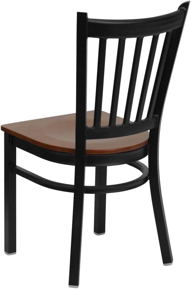 imageFlash Furniture Hercules Series Vertical Back Metal Restaurant Chairs Upholstered Armless Dining Chairs for RestaurantsKitchens Set of 2 BlackCherry Wood Seat