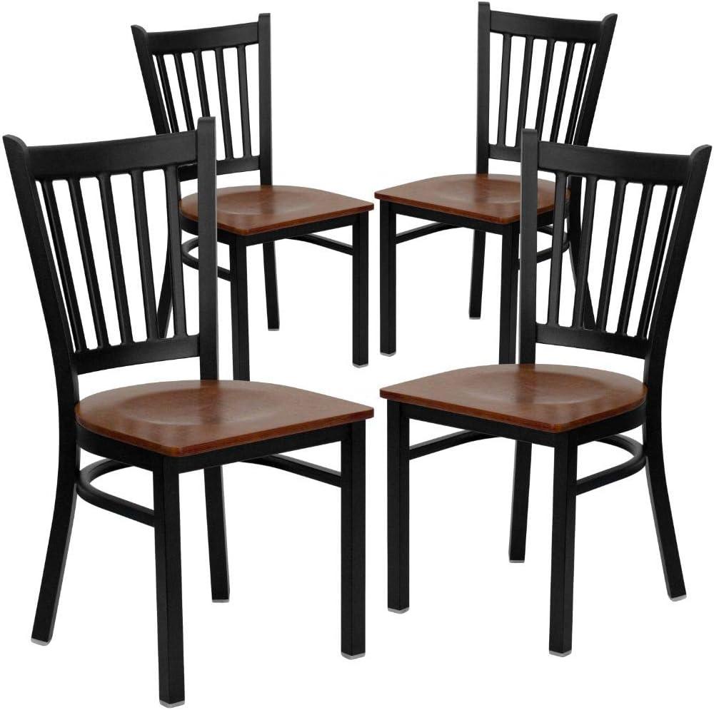imageFlash Furniture Hercules Series Vertical Back Metal Restaurant Chairs Upholstered Armless Dining Chairs for RestaurantsKitchens Set of 2 BlackCherry Wood Seat